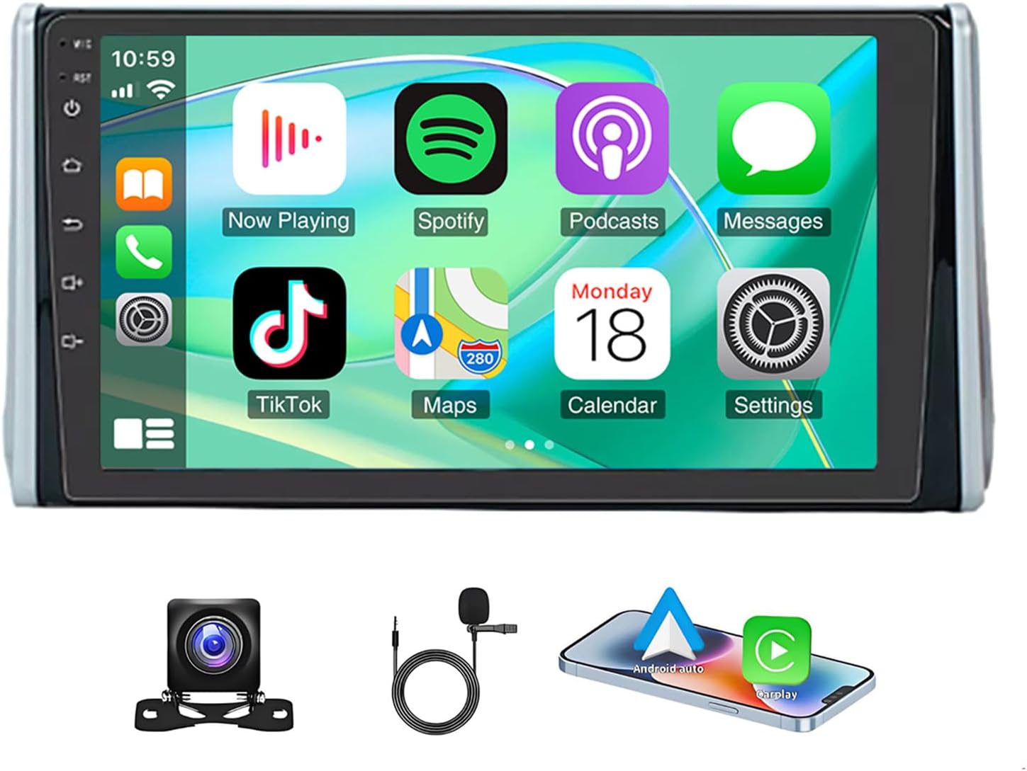 PHEZEN Car Stereo Radio Fit for Toyota RAV4 2018-2020, 10inch Touchscreen Car Radio Receiver with Carplay Android Auto Support GPS Navigation Bluetooth FM WiFi Backup Camera 4+64G