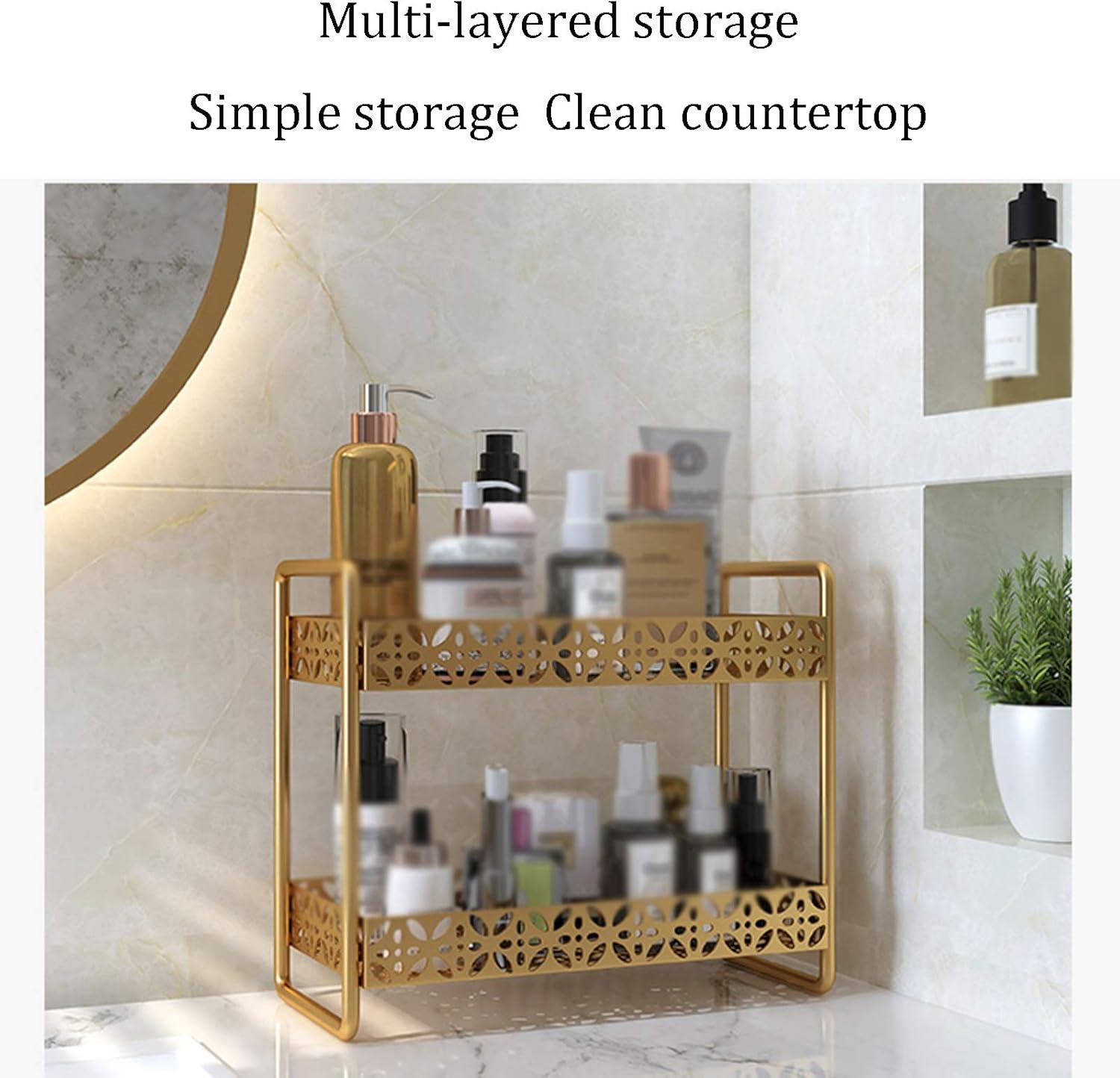 XXIOJUN Bathroom Shelf, Cosmetic Storage Iron Thickened Steel Light Luxury Phnom Penh Waterproof and Moisture-Proof Stable Multi-Layer Storage, 3 Colors 3 Sizes (Color : Black, Size : 36x16x46cm)