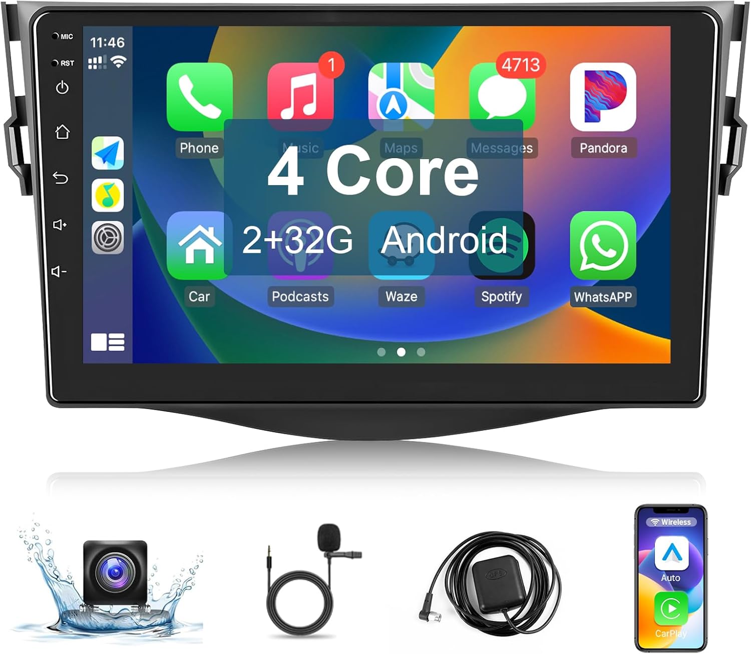 Leadfan Car Radio Stereo for Toyota RAV4 2006 2007 2008 2009 2010 2011 2012 with Wireless Carplay Android Auto 9'' Touchscreen Upgrade Built in Bluetooth WiFi GPS Navigation Backup Camera Microphone