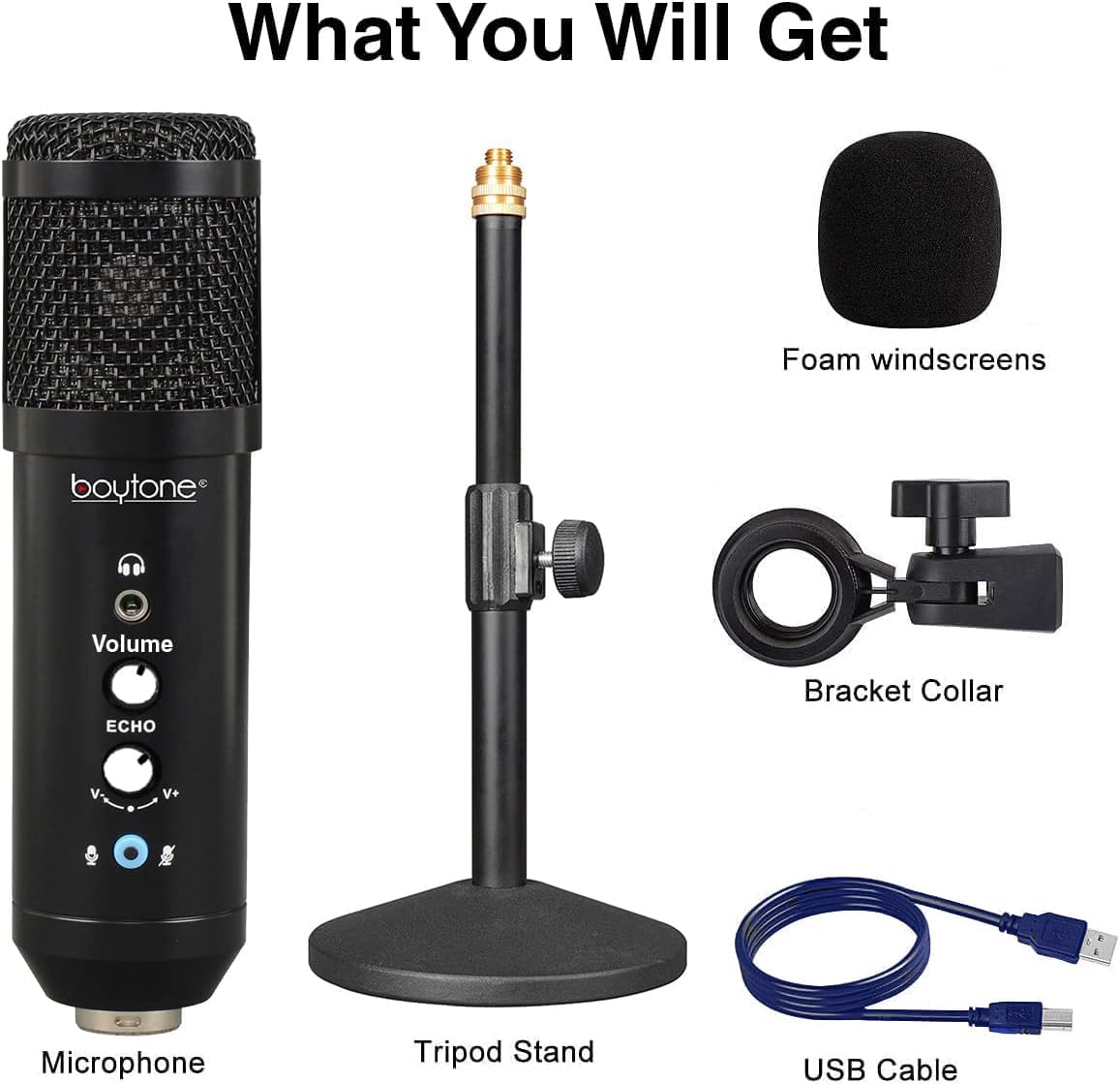 Boytone, Professional Cardioid Studio Recording Mic 25mm Diaphragm USB Microphone Streaming Vocal Recording, Podcasting Condenser Microphone for PC and Mac, Quality Sound, Plug & Play (BT-78SM)