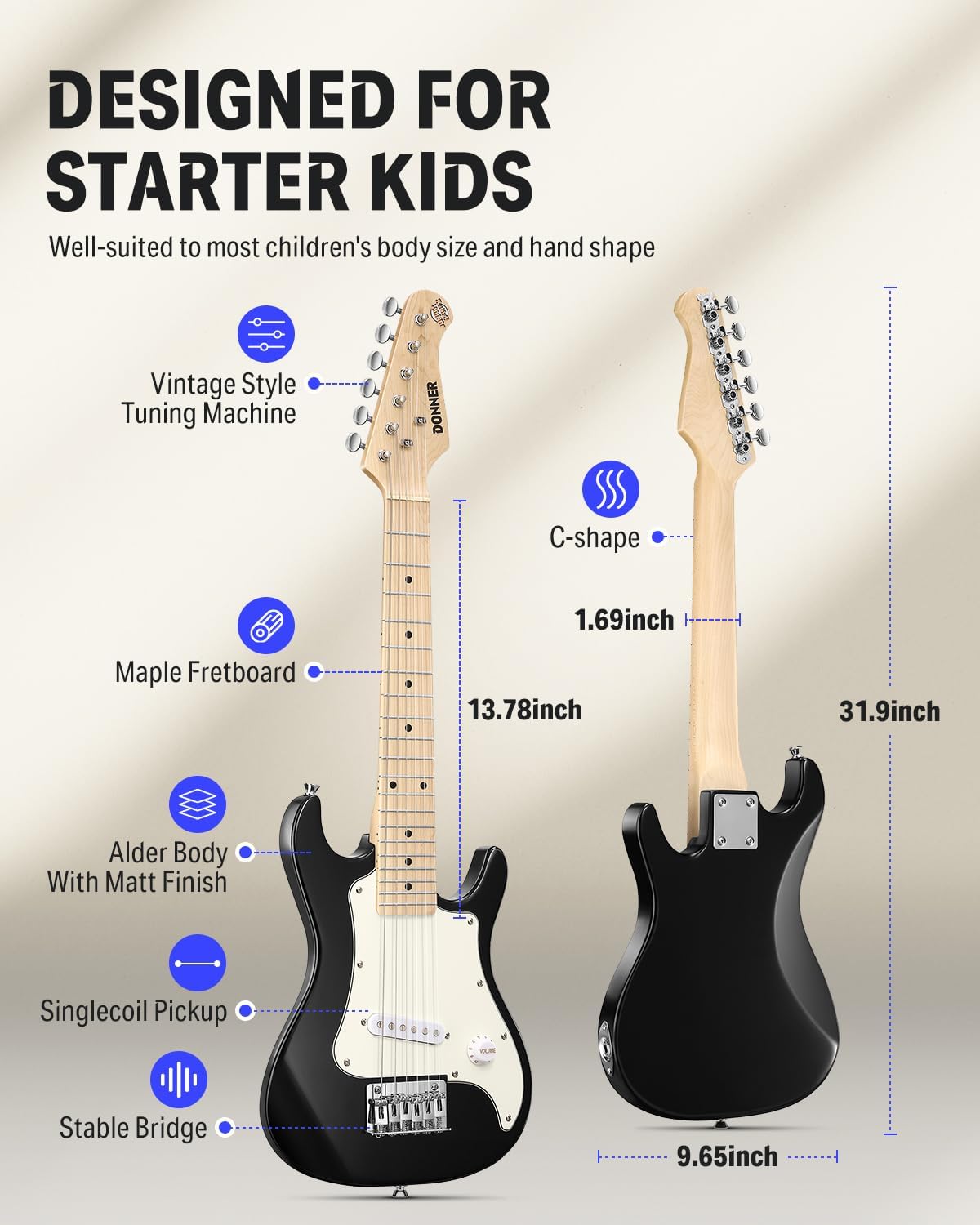 Donner 30 Inch Kids Electric Guitar Beginner Kits -Noise Gate Pedal