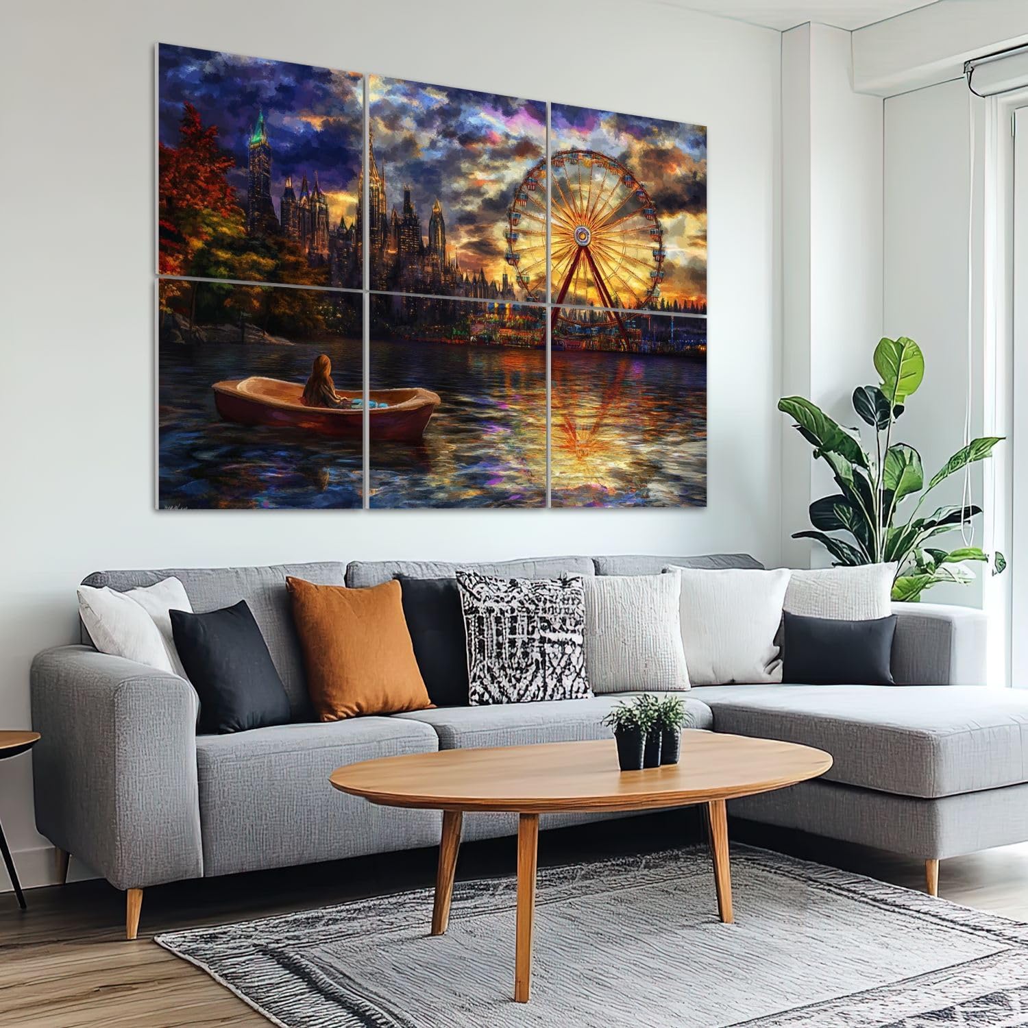 6 Pack Art Acoustic Panels Sound Absorbing Amusement Park Park Scene Castle Skyline Wheel Scenic Pictures Decorative Soundproof Wall Panels Self Adhesive for Recording Studios Office 72