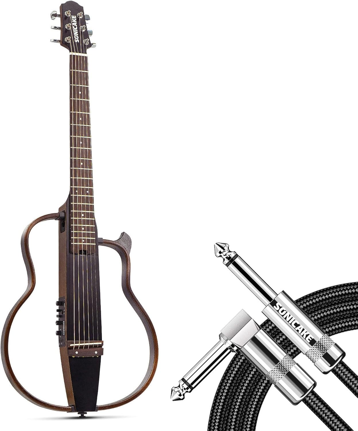 Sonicake Portable Travel Acoustic-Electric Guitar Kit & 10ft Guitar Cable