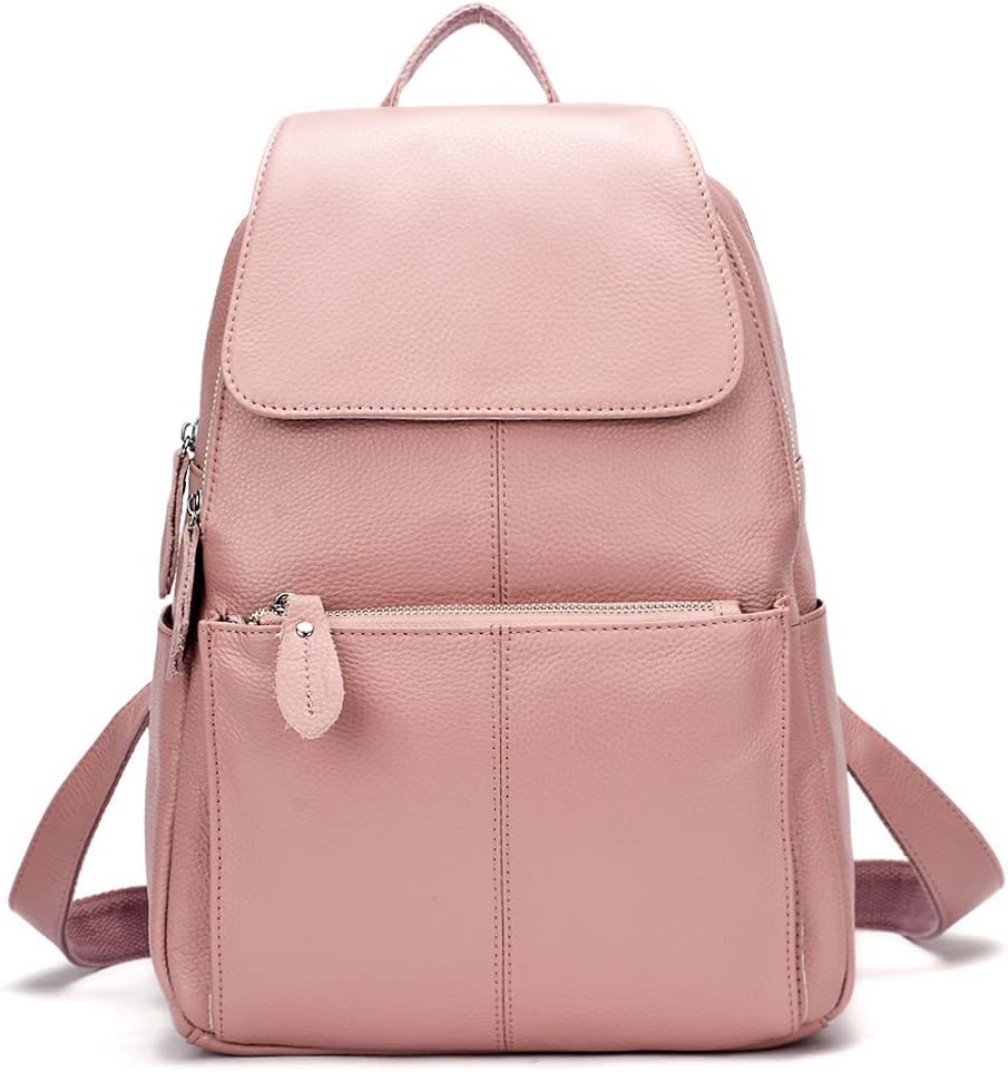 15 Colors 100% Genuine Leather Women Backpack Antitheft Fashion Rucksack Travel Bag For Ladies (Taro Pink)