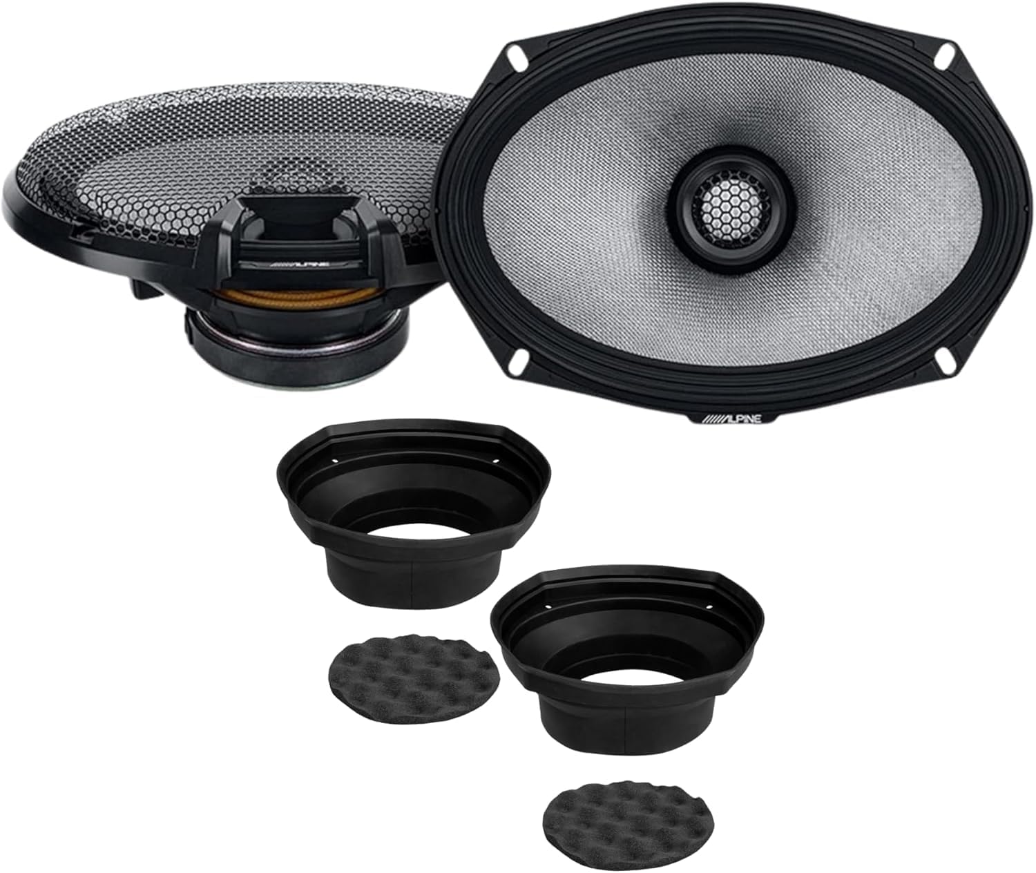 Alpine R2-S69 6x9 600W R-Series Coaxial Car Speakers with NVX XBAF69 Universal 6x9” Silicone Rubber Speaker Baffles – High-Performance Sound & Durable Protection Kit