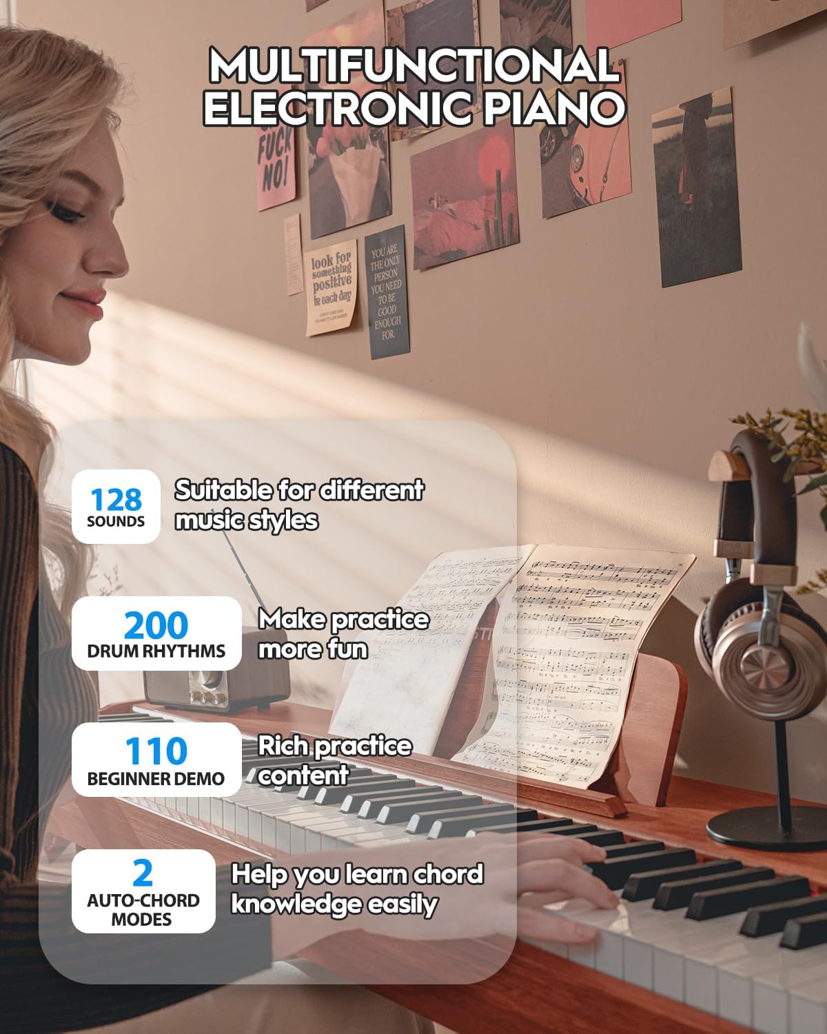 STRICH Digital Piano 88 Keys, Hammer-Action Weighted Keyboard, Full size Electric Piano Keyboard with Stand, 25Wx2 Speakers, Supports USB-MIDI/Wireless Connecting SDP-300S (Color Mahogany)