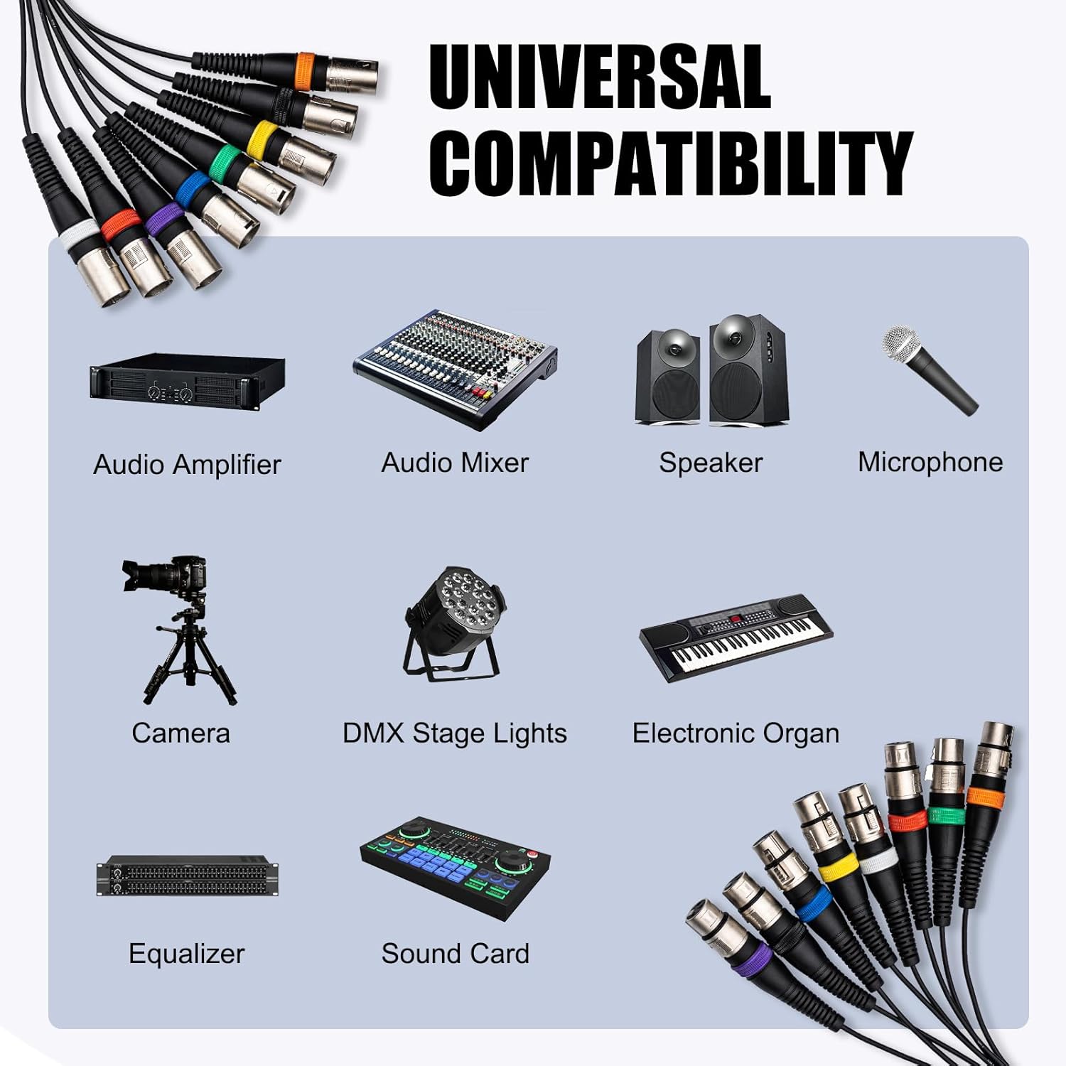 25FT 8 Channel XLR Snake Cable, 8 Colored XLR Male to Female Microphone Patch Cable for Recording, Live, Stage, Studios