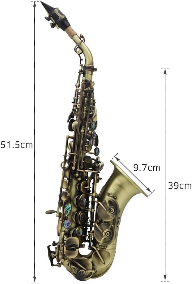 Vintage Style Bb Soprano Saxophone Sax Brass Material Woodwind Instrument with Carry Case Gloves Cleaning Cloth Brush Sax Strap Mouthpiece Brush