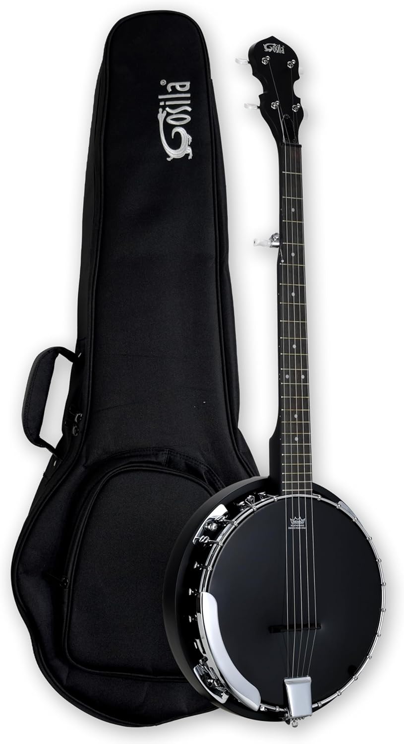 5 String Full Size Acoustic Electric Banjo Solid Back Remo Ebony Black Top Sapele Body Material Sapele Back Material Type Okoume Neck Material Type