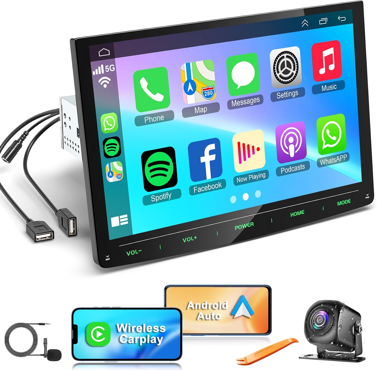 QLED Single din Car Radio with Screen, 10.1