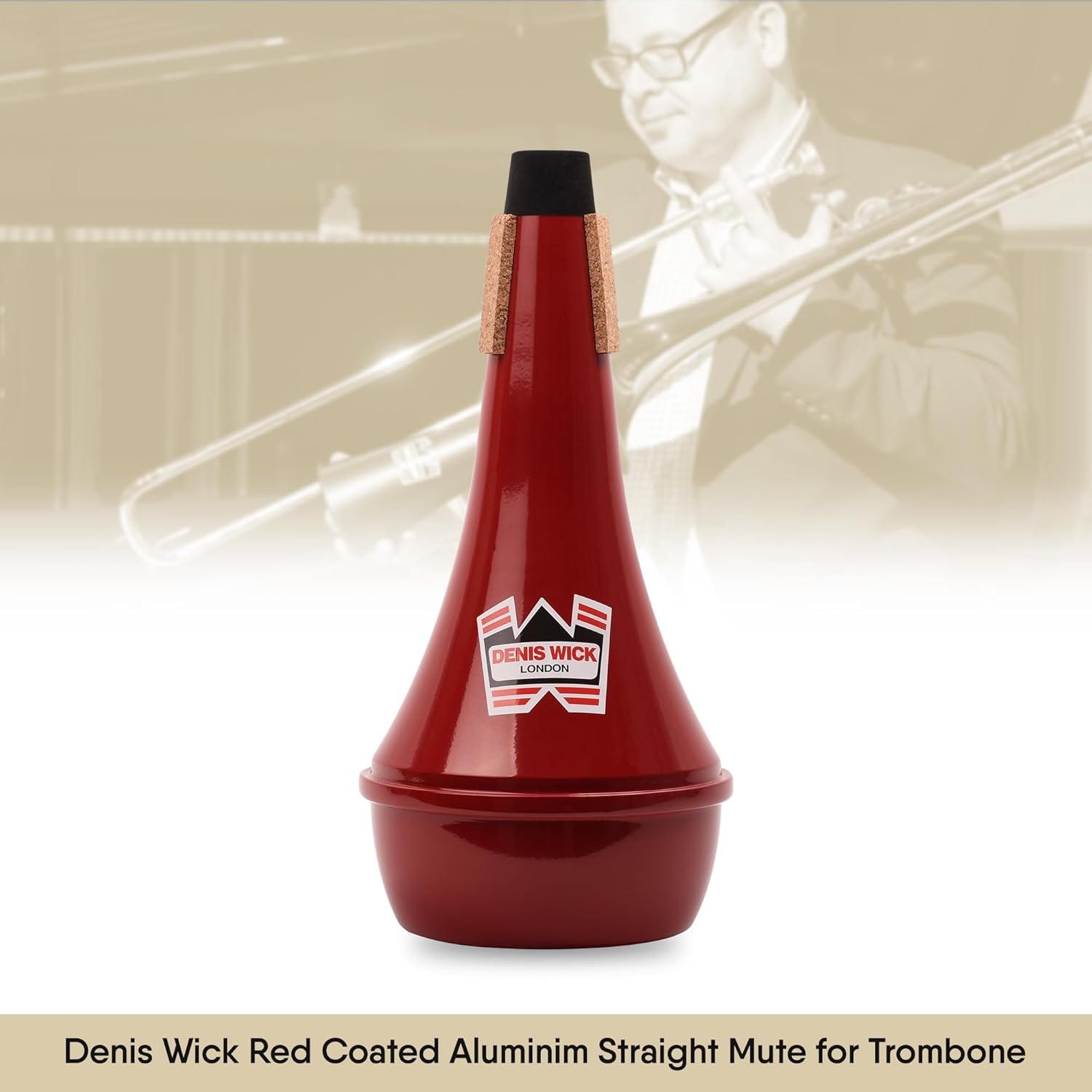 Denis Wick Straight Mute for Trombone with Red Pure Coat Finish, 5505R - Hand-Spun Aluminum Mute with Natural Cork, Extra Focus & Projection, Reliable Intonation & Tight-Bell Fit -5.4 x 5.4 x 11 In