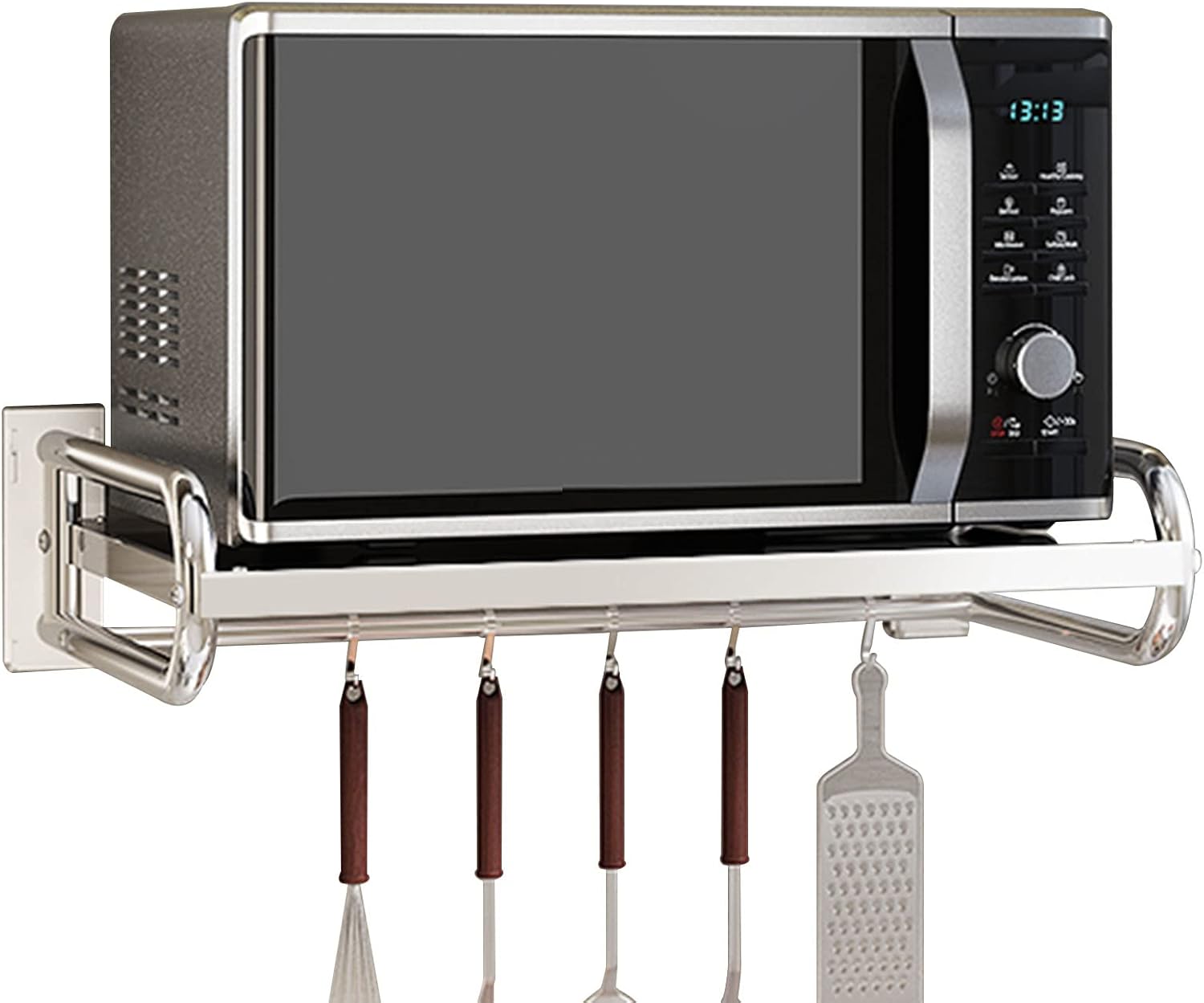 Stainless Steel Shelf Metal Floating Shelving, Wall Mount Microwave Bracket, Kitchen lectric Oven Holders Spice Rack Organizer, Restaurant/Garage/Bathroom Multifunctional Storage Shelves