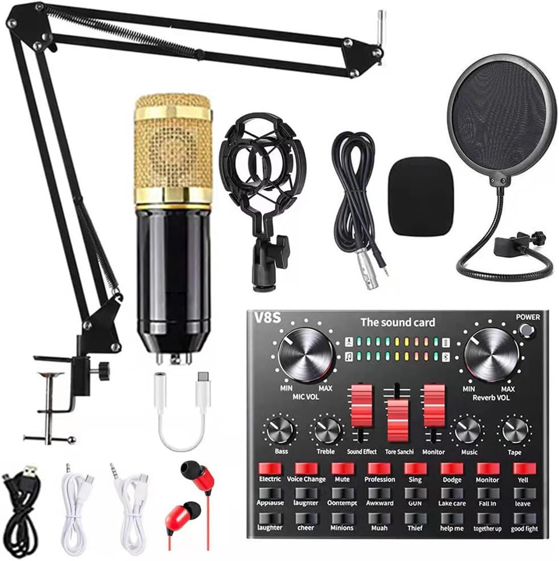 Podcast Equipment Bundle，Music Making Equipment，Condenser MicrophoneRecording Studio Packagewith Sound Board with Condenser Microphone for Live Streaming, Recording, Gaming
