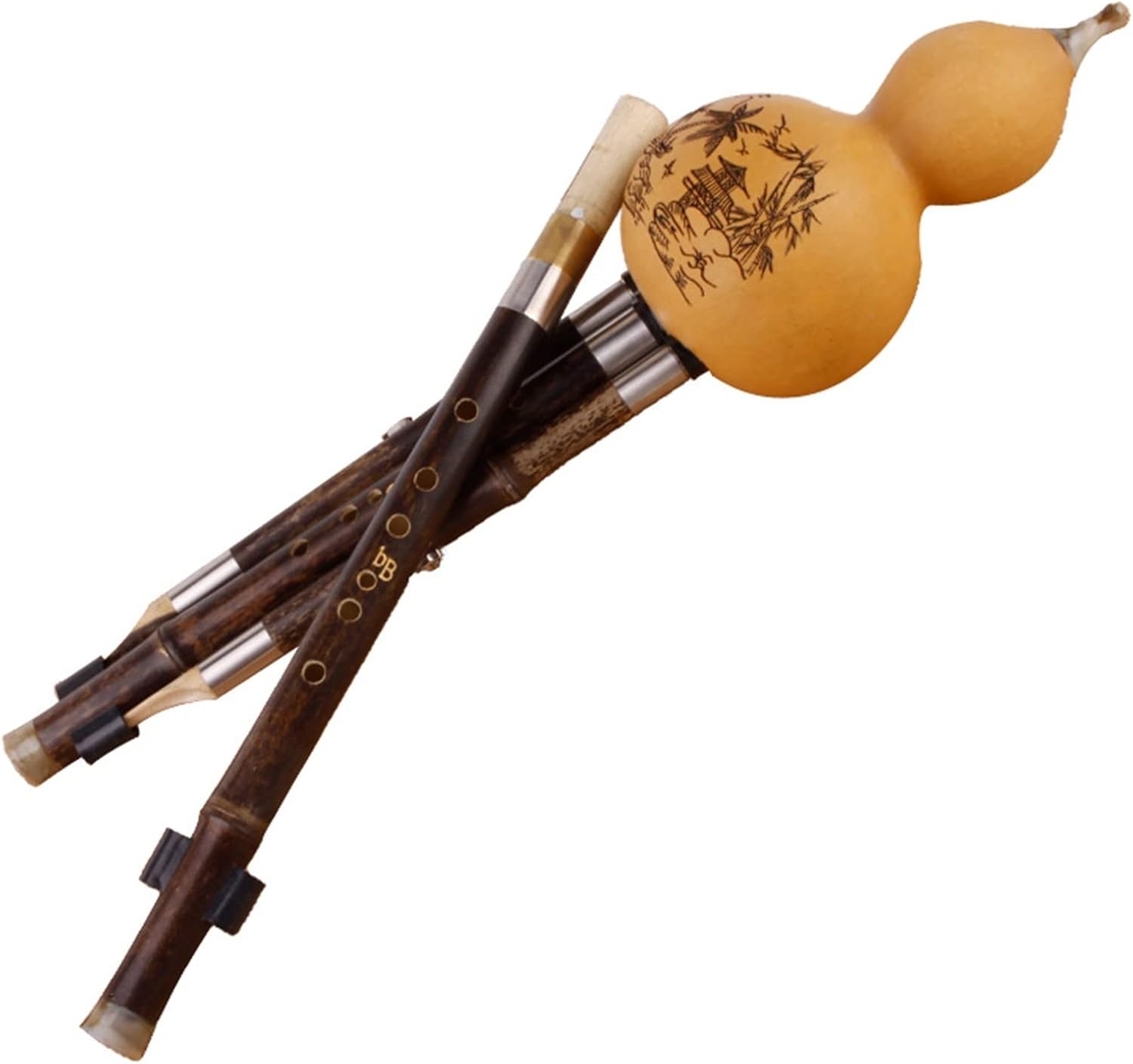 FLFL Hulusi Handmade Hulusi C/Bb Black Bamboo Cucurbit Flute with Case for Beginner