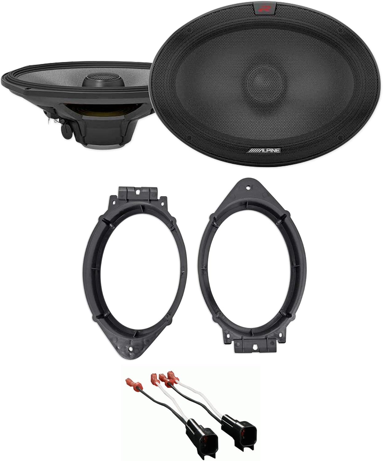 Alpine Pair R-S69.2 300 Watt 6x9 Car 2-Way Speakers Bundle with METRA 72-5600 Speaker Wire Harness Connector & METRA 82-3004 6x9 Speaker Adapter Compatible with 2014-Up Chevy/GM Vehicles (3 Item)