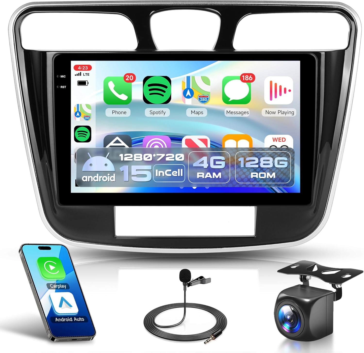 Rimoody Android 15 Car Stereo Radio for Chrysler 200 200C 2011-2014, 4G+128G Wireless Carplay Andorid auto 9'' INCELL Touchscreen GPS WiFi Bluetooth 5.0 FM/RDS EQ SWC Backup Camera