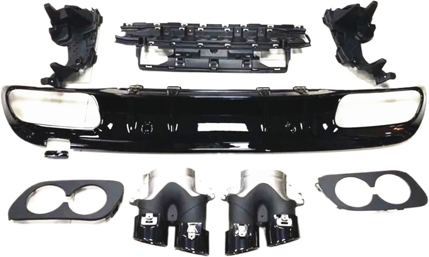 Car Rear Bumper Diffuser Lip Splitter & Exhaust Muffler Pipe Compatible For Mercedes Benz C Class W205 AMG Sedan 2015-2020 C43 Style