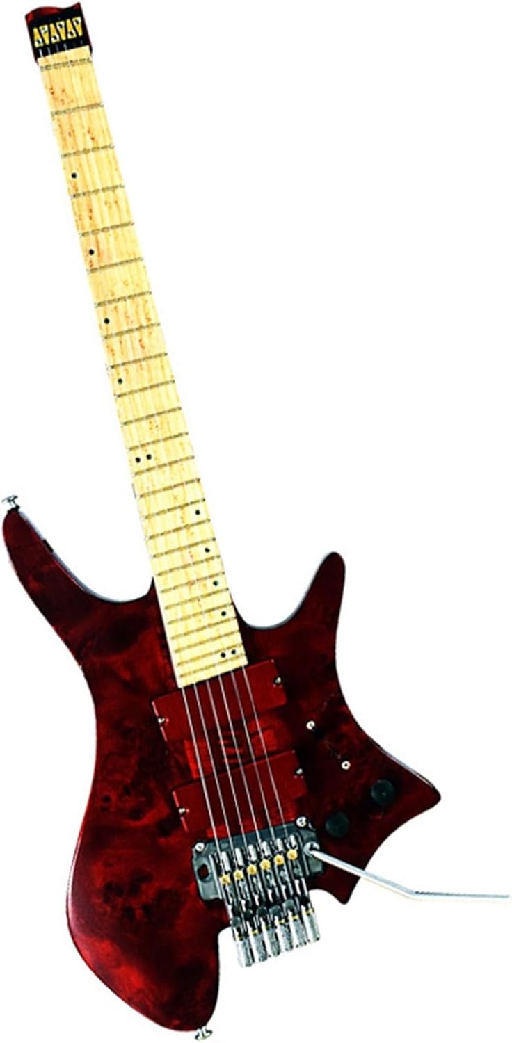 VENEKA Headless Electric Guitar 6-String Scalloped Frets Headless Electric Guitar Ash Body Maple Neck and Fretboard