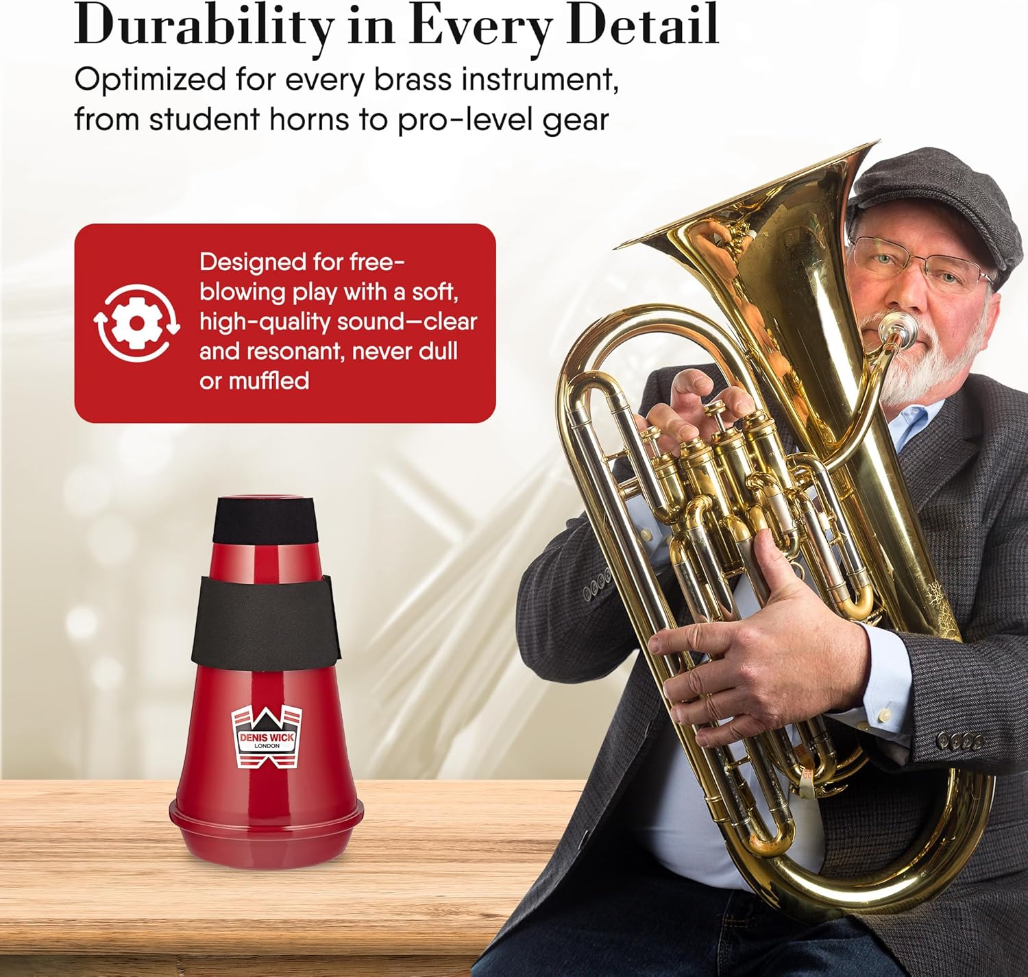 Denis Wick Euphonium Travel Mute, 5587 - Red Aluminum Practice Mute with Quiet, Free-Blowing Response, In-Bell Compact Design, Cork Damper, and Neoprene Pads - 5.75 x 5.75 x 12.75 Inches
