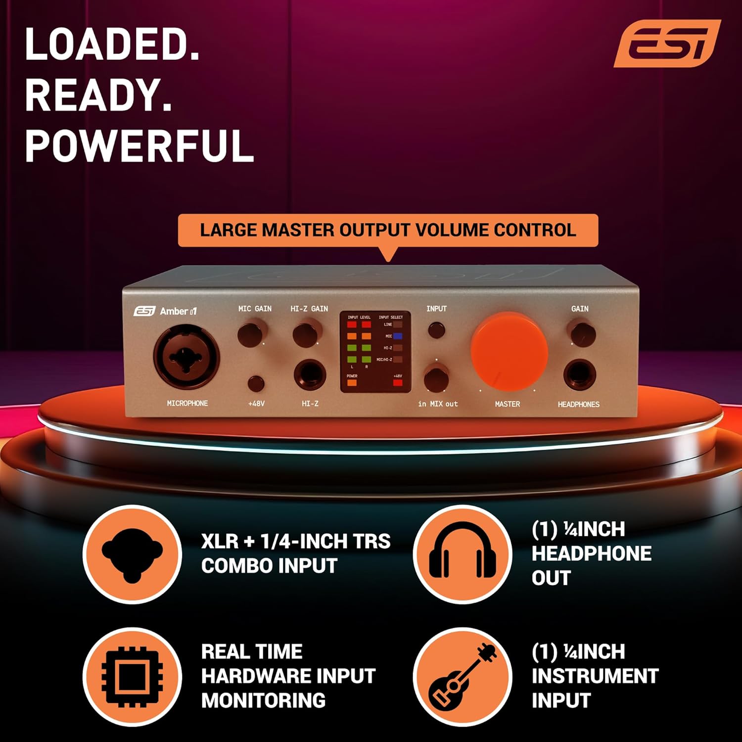 ESI Amber i1 USB Audio Interface with Audio Mixer for Guitarists, Vocalists & Producers - Studio-Quality Sound, 24-Bit/192kHz, RCA, 2-in/2-out with Separate Line Inputs, Professional Software Included