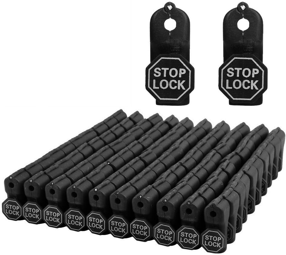 200pcs Stop Lock Peg Hook Locks Plastic Stop Locks for Retail Shop, Shopping Center, Mobile Phone Store Black 8mm