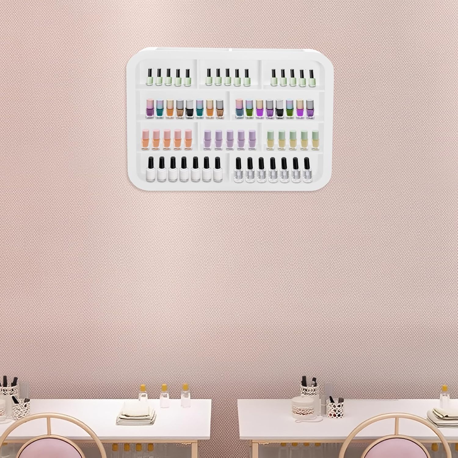 Wall Mount Beauty Nail Polish Display Rack, 4-Tier Beauty Hanging Salon Display Rack for Home, 31.5x23.62 in White Figure Ornament Nail Storage Systems for Spa Home Beauty Studios (80CM)