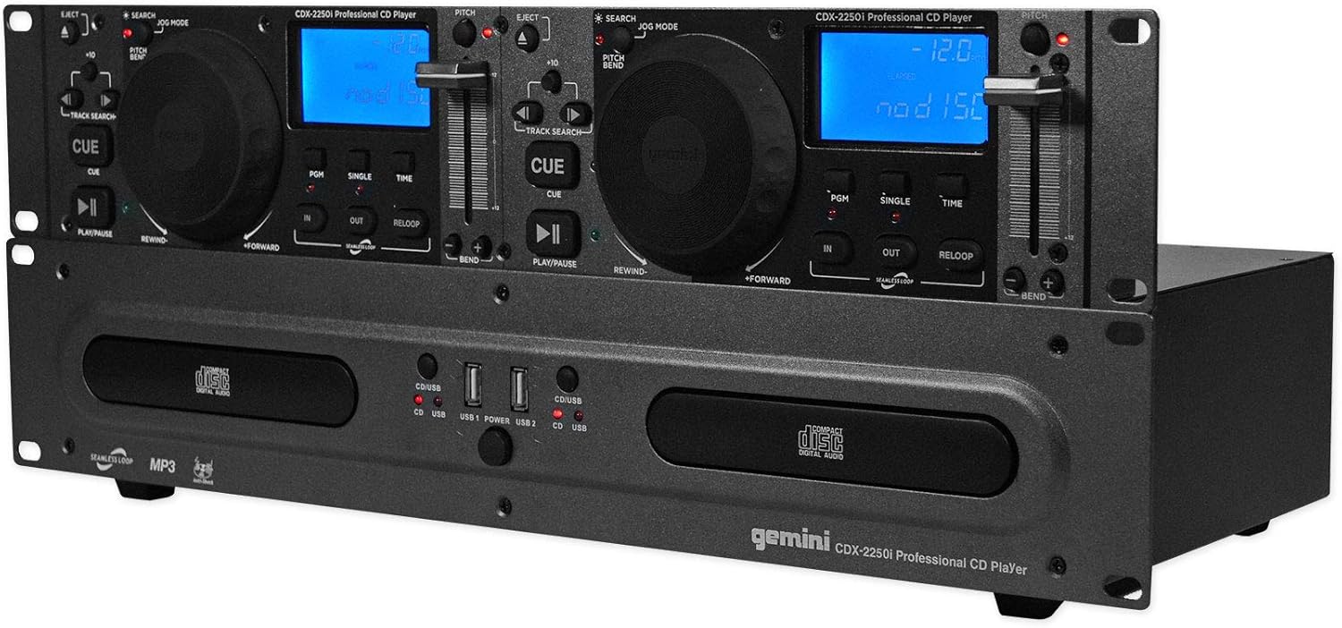 Gemini CDX-2250i Pro DJ Dual Two Deck Rack Mount CD/MP3 Media Player w/ USB Bundle with Rockville RRB40 4U Rack Bag Double-Sided Case with 12