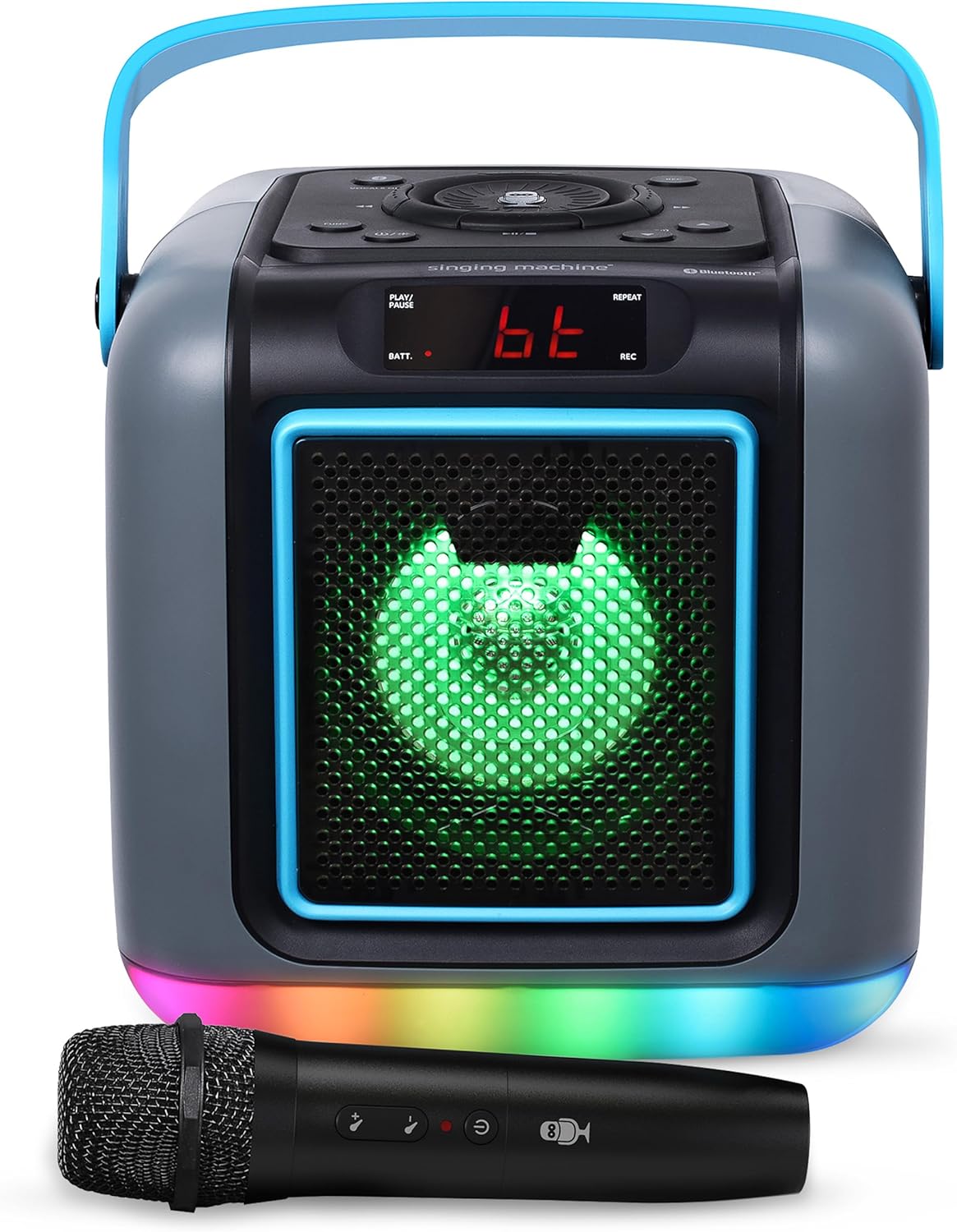 Singing Machine Karaoke System for Adults & Kids with Wireless Microphone, Cube Mini - Rechargeable Battery Karaoke Speaker with Multi-Colored Lights, Bluetooth, 22 Voice Effects & Lead Vocal Removal