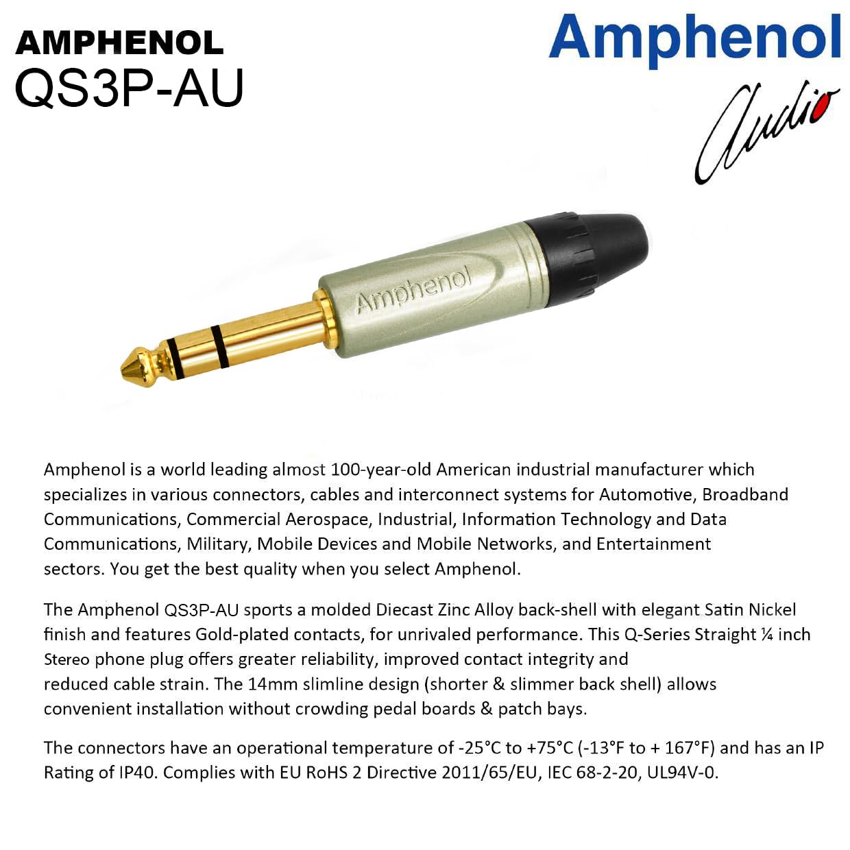 2 Units - 100 Foot - WBC-PRO-Quad Ultra-Silent Ultra-Flexible Balanced Star-Quad Cable with Amphenol QS3P-AU ¼ Inch (6.35mm) Gold Straight TRS Stereo Phone Plugs & Black Tweed Jacket