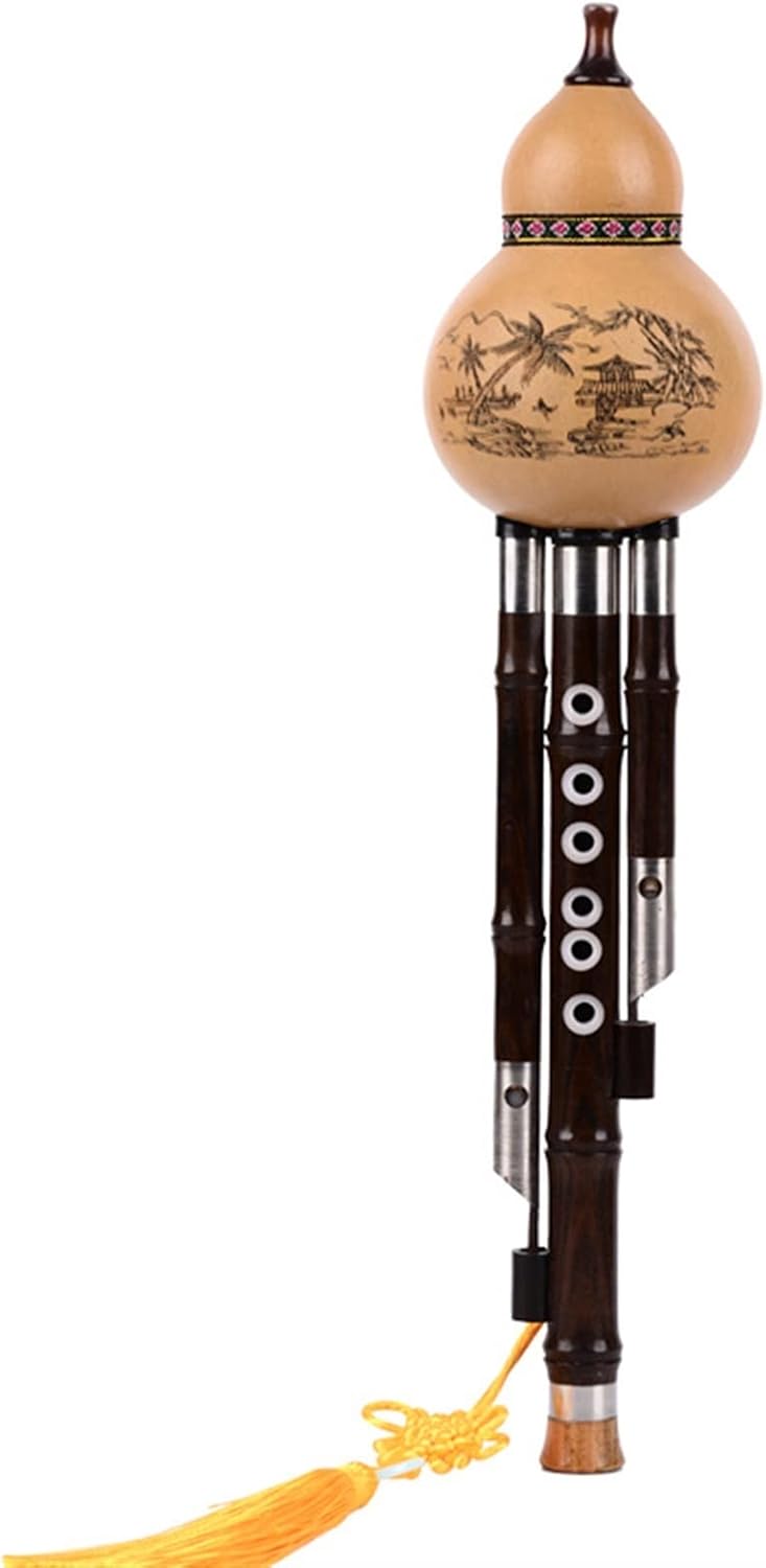 FLFL Hulusi Musical Instrument Cucurbit Silk Ebony Wood with Bamboo Push-Pull Rod Cucurbit Silk (Color : Bb)