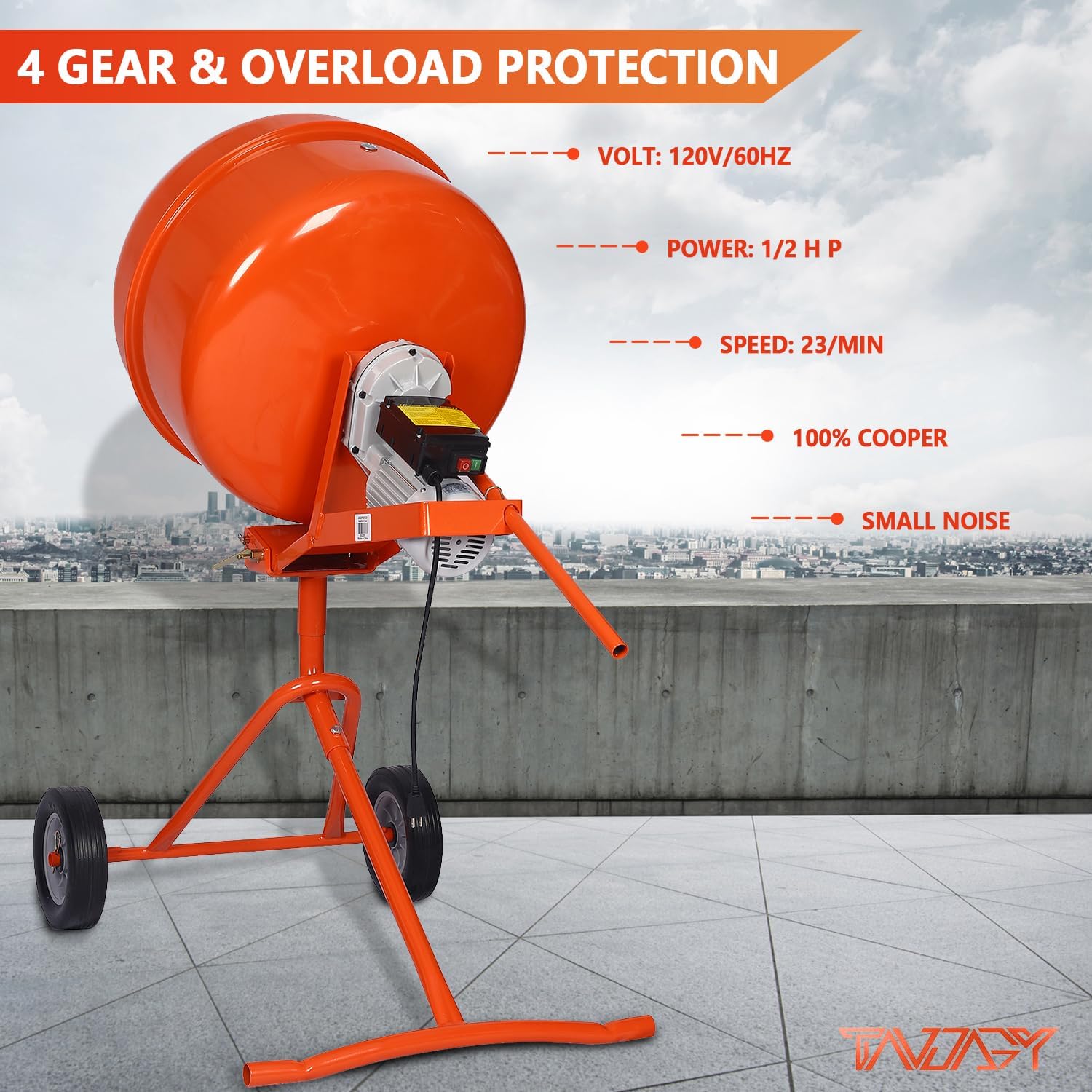 Portable 5 Cu Ft Concrete Cement Mixer 1/2 H P Electric Mixer Machine with Wheel Freestanding Barrow Machine 4 Gear Concrete Mixer Machine 23 RPM Cement Mixing Machine for Stucco Mortar Seeds