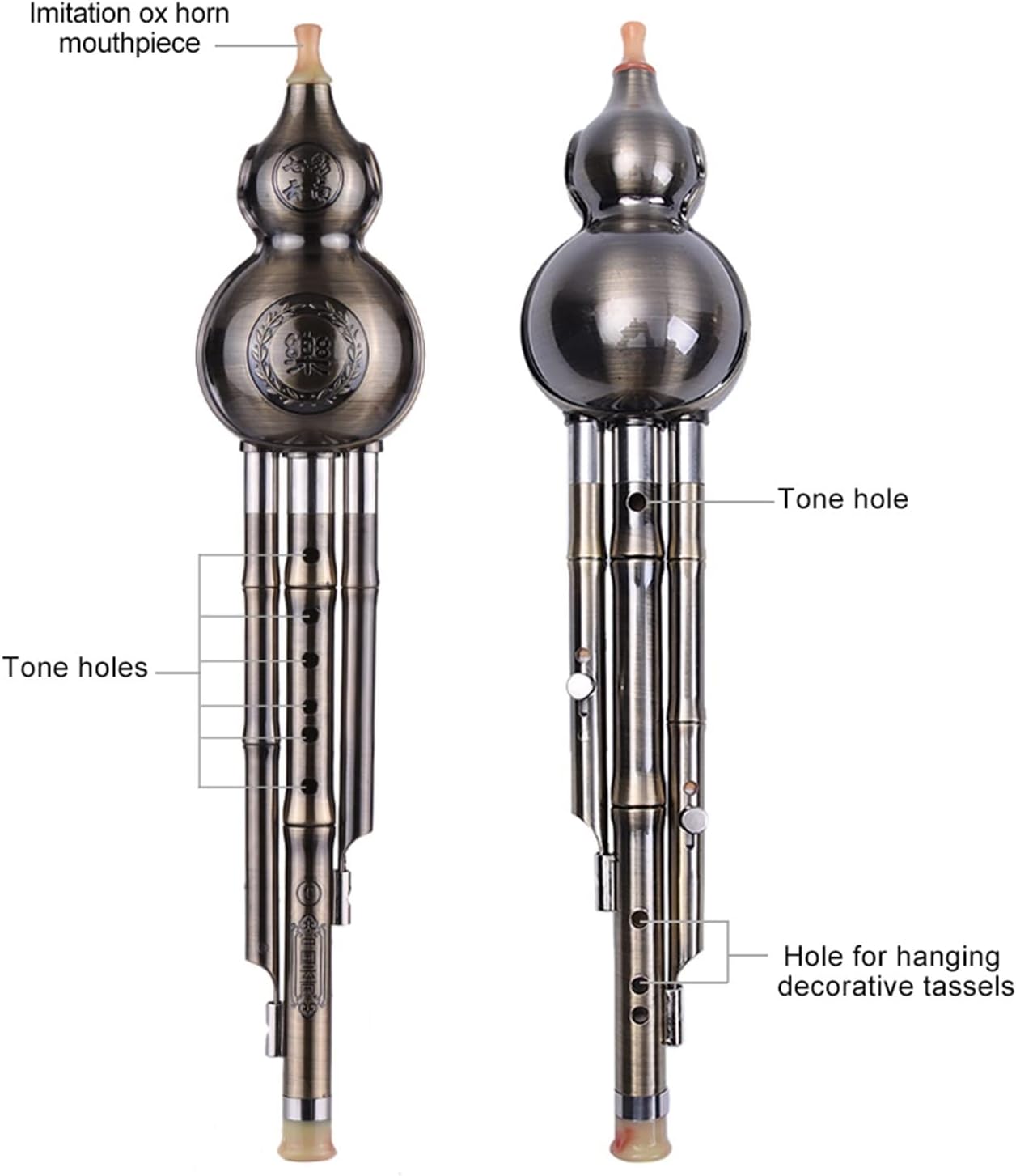 FLFL Hulusi Key of C Hulusi Gourd Cucurbit Flute Wind Instrument Aluminum Material Copper Plated (Color : 01)