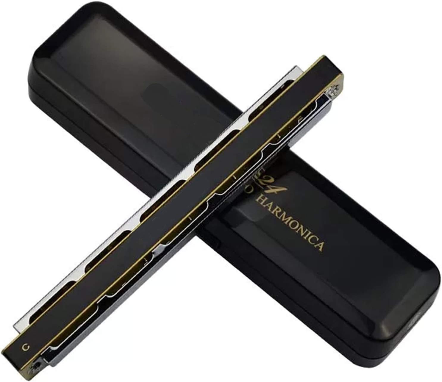 Harmonica 6624S Harmonica 24 Hole Brass Reeds Blues Harp Mouth Organ Key C ABS Comb Music Instruments Silver (Color : Key D)