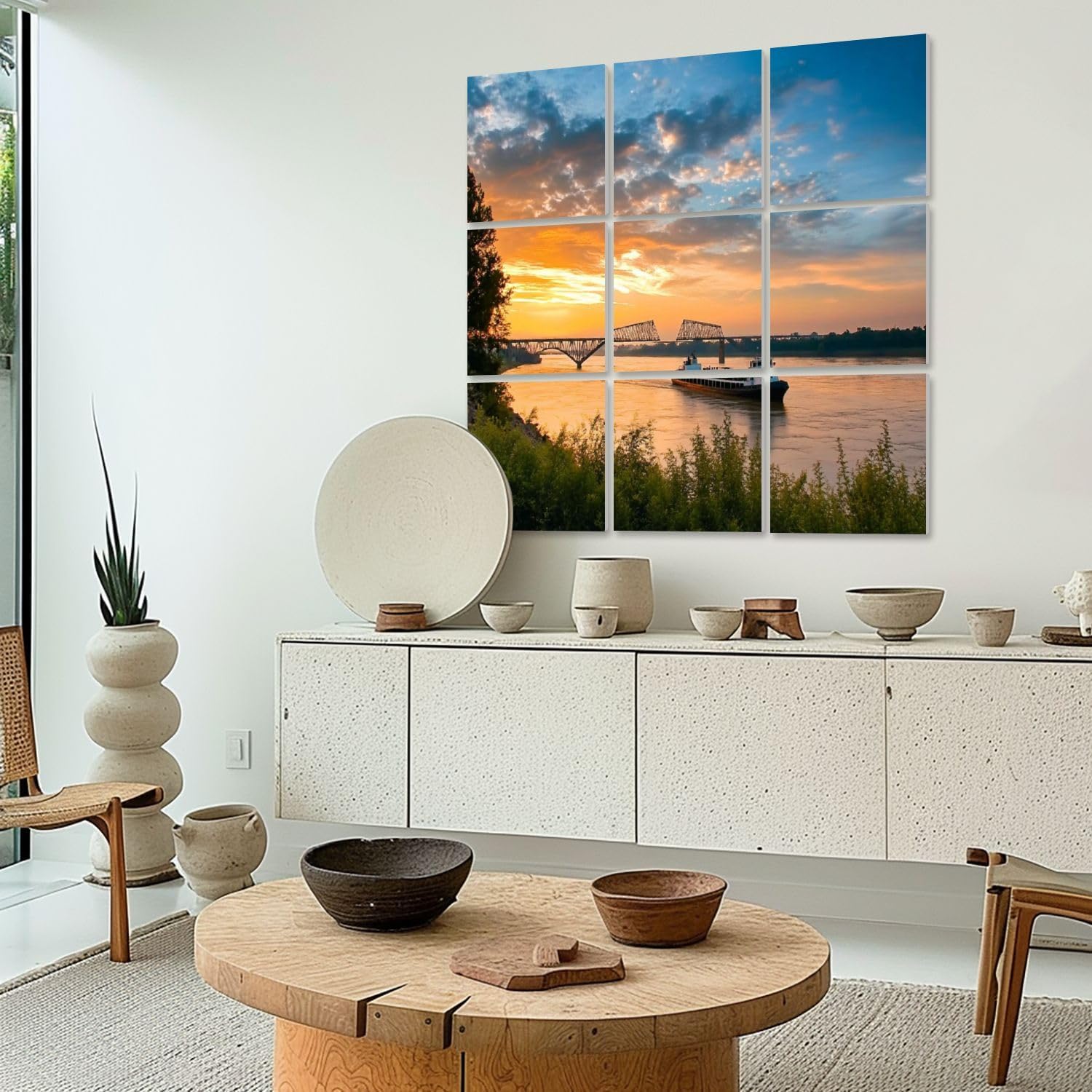 Art Acoustic Panels Self Adhesive Boat Mississippi River Vicksburg Bridge Vicksburg 9 Packs Decorative Soundproof Wall Panels Large Sound Absorbing Panels for Home Office 60