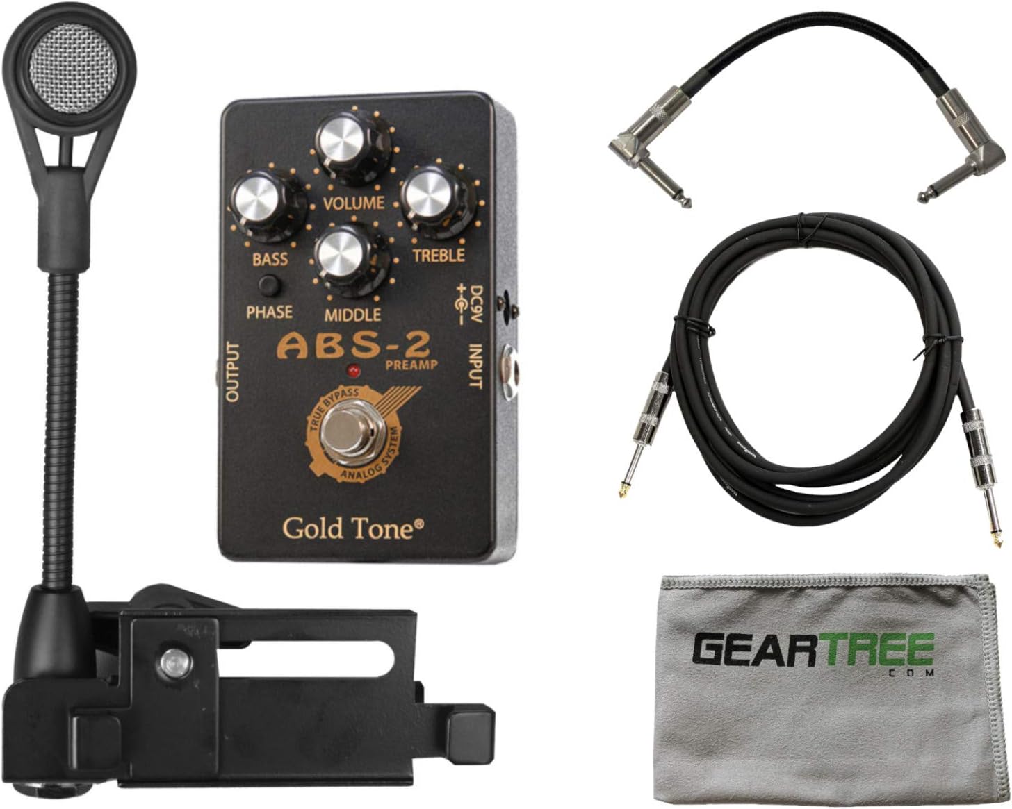 Gold Tone ABS Banjo-Resonator Guitar Mic (Dynamic) w/Geartr Cloth and 2 Cables