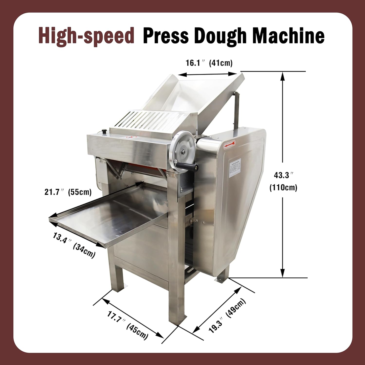 Commercial High-speed Press Dough Machine Adjustable Press Dough Making Machine 11.8inch Drum Length 110V 2200W