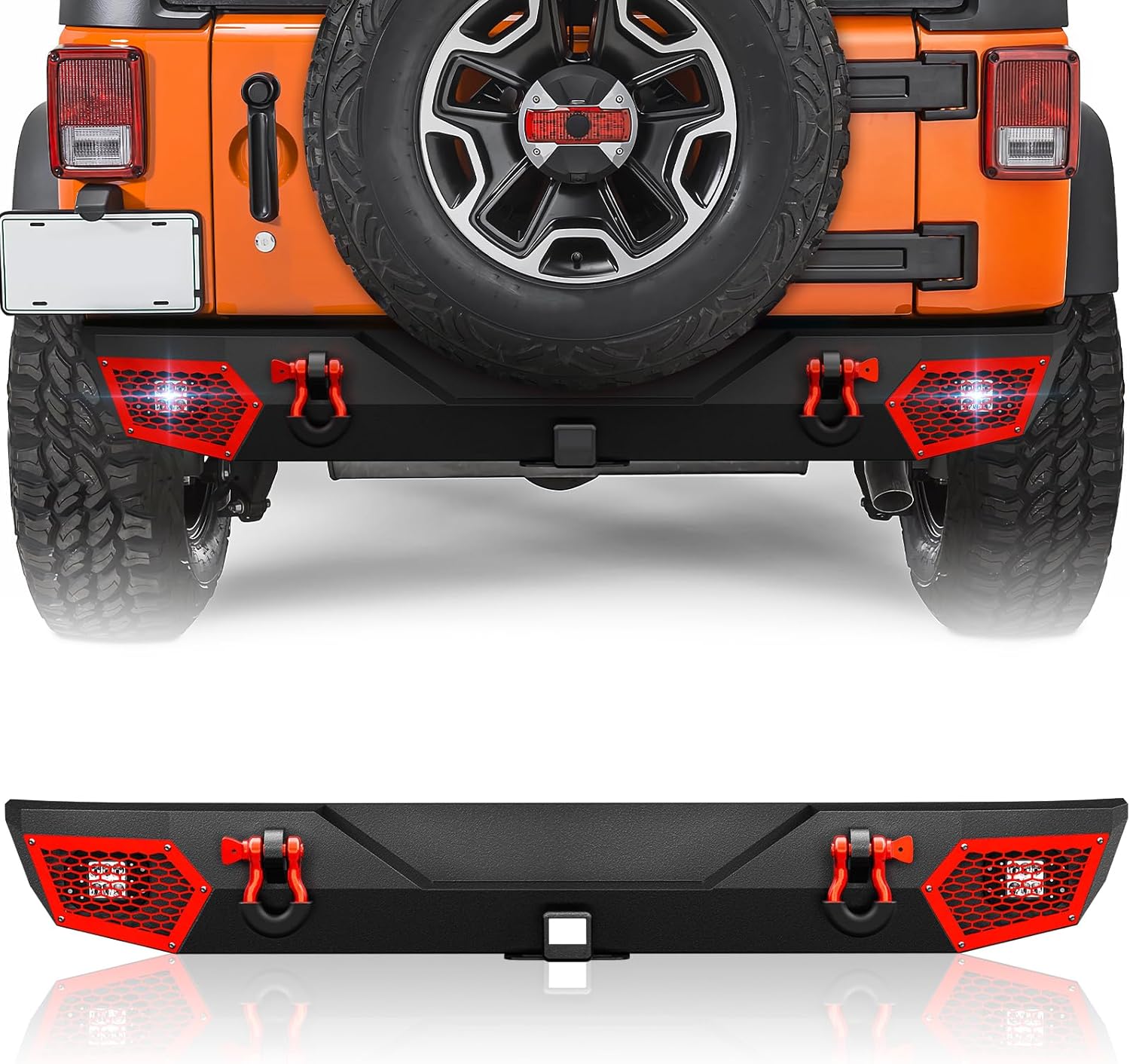SUORTO Rear Bumper Compatible with 2007-2018 Jeep Wrangler JK JKU Unlimited Off-Road Rear Bumper Equipped with 2