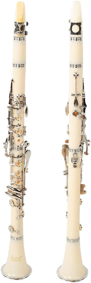 Premium Bakelite Tube 17 Keys Clarinet with Plating Button Set Accurate Openings for Maintenance (white)