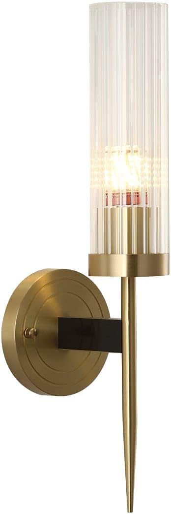 BOKT Mid-Century Modern Gold Wall Light Cylinder Glass Wall Sconce Anti Brushed Brass Long Wall Sconce Light Vintage Bathroom Globe Wall Mount Light Bar Wall Lamp