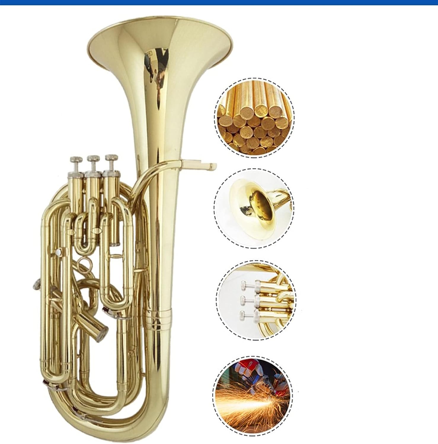 Falling Tone B (C) Brass Gold Paint Three Plus One Midrange Horn Student Euphonium