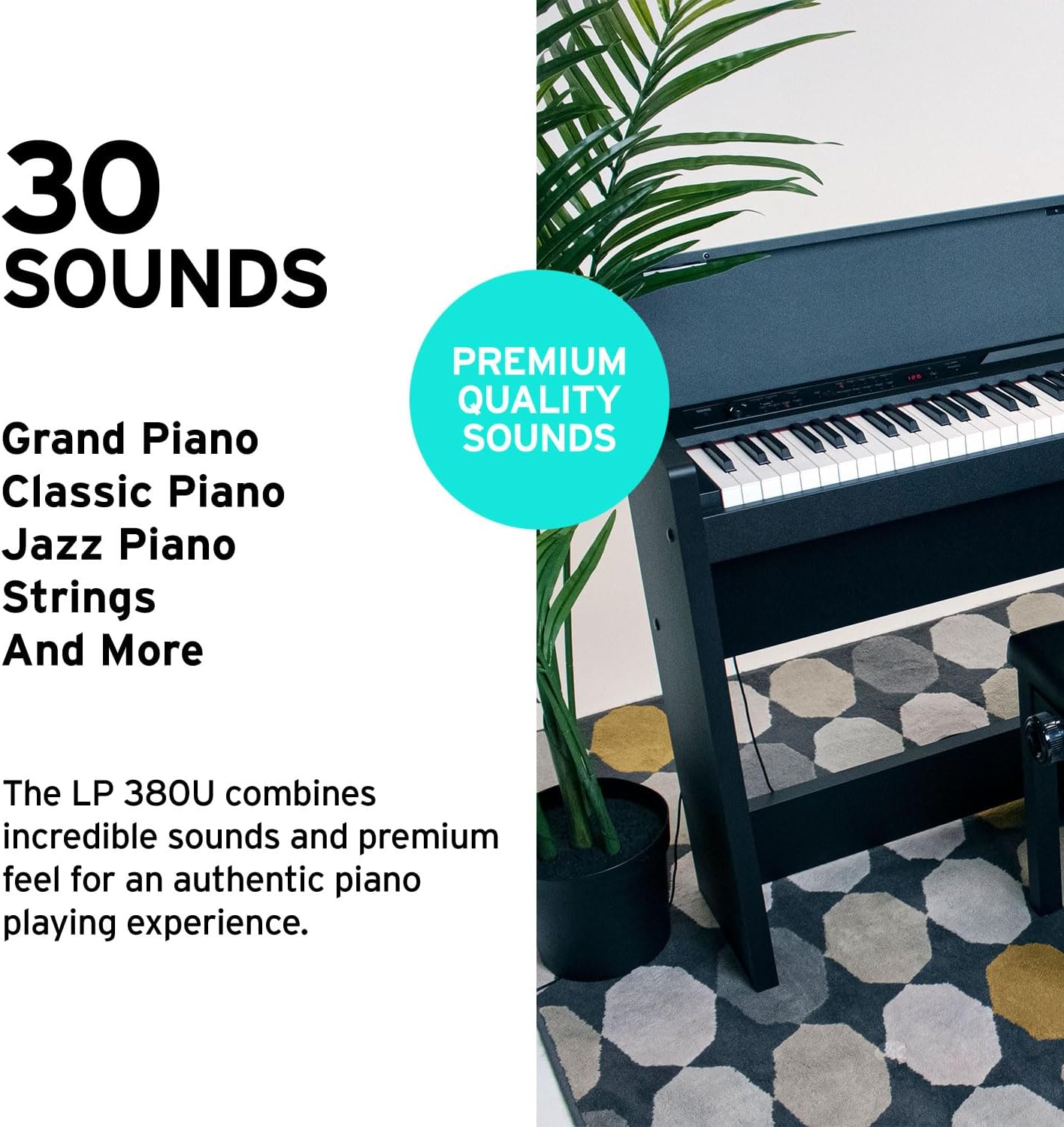 Korg, LP-380U Digital Home Piano with 88-Key Fully Weighted Keyboard, Built-in Speakers, Furniture Stand, and 3-Pedal Unit (LP-380-BK-U)