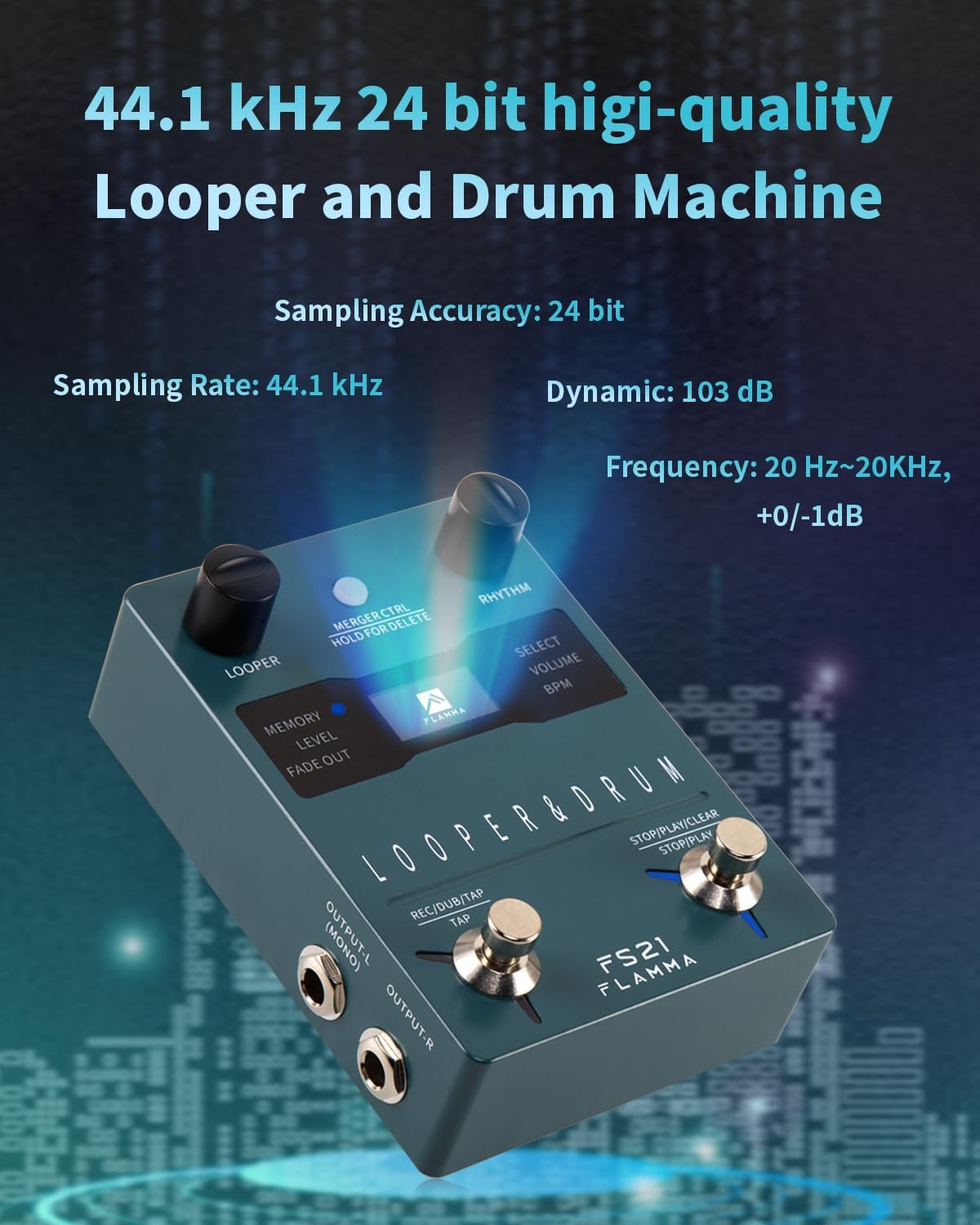 FLAMMA FS21 Stereo Guitar Looper Pedal & Drum Machine 2-in-1 with160 Minutes Loop Recording Capacity 100 Drum Grooves 10 Metronome Support Software Editing
