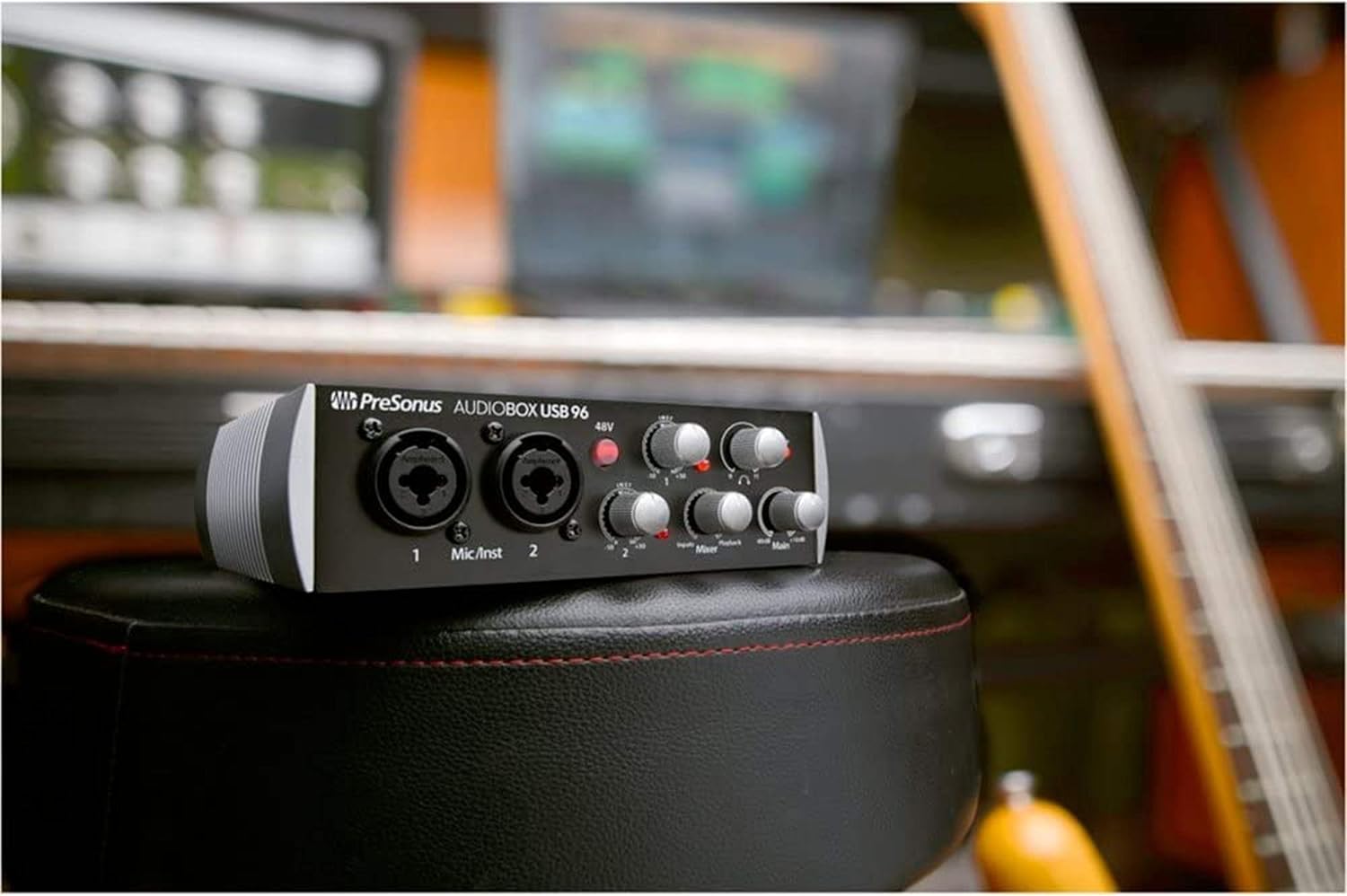 PreSonus AudioBox USB 96 Digital Audio Interface (Black) 96 kHz converters with USB Bus-Powered interface's Two Class A MIC/LINE/Instruments Preamps with Gravity Phone Holder Bundle