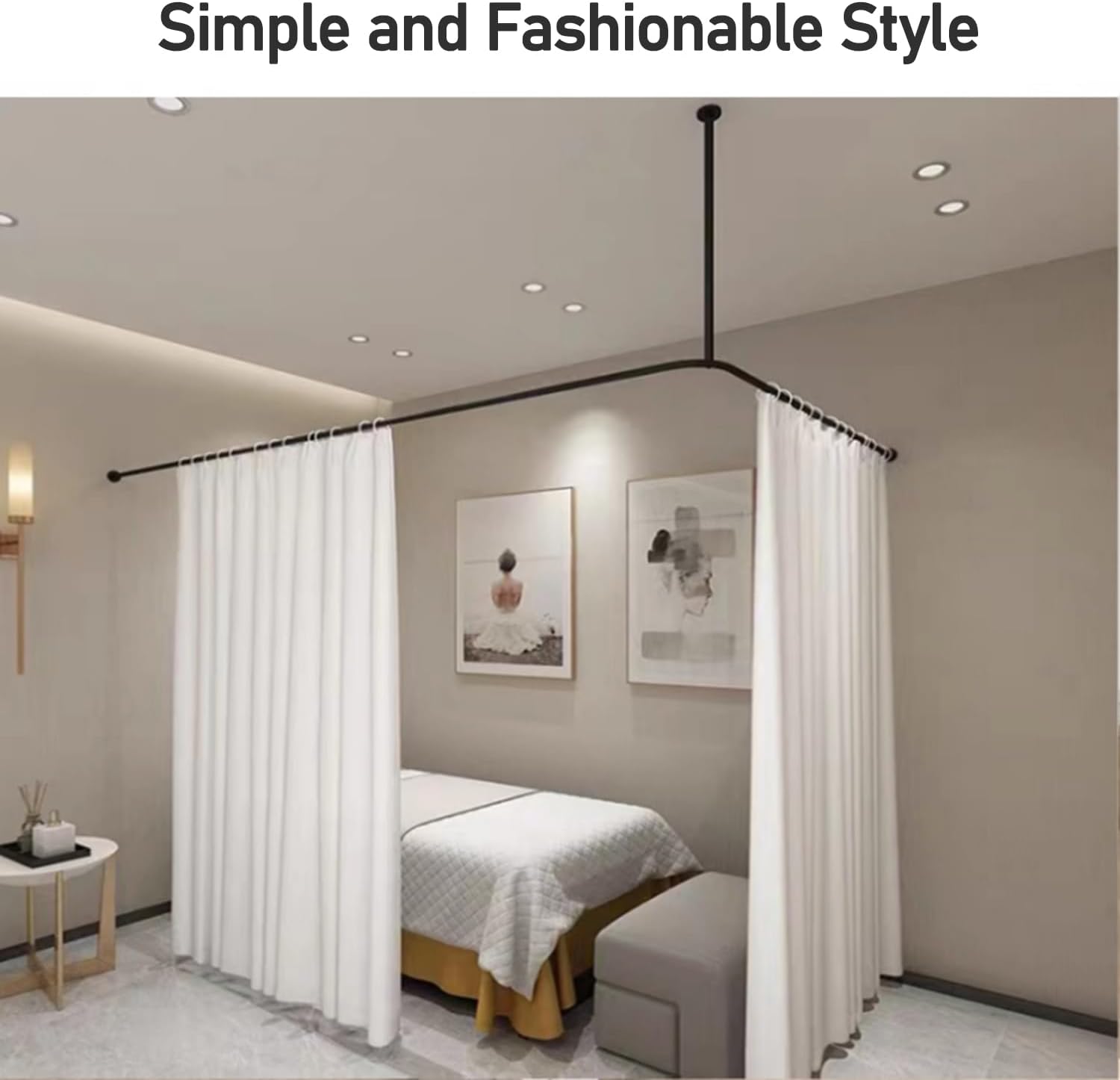 Beauty Salon Room Divider, Bathroom Shower Curtain Rod, Wall Mount Room Dividers, Ceiling Mounted Curtain Rail for Curtains, Drapes, and Room Dividers,Gold,Without Curtain
