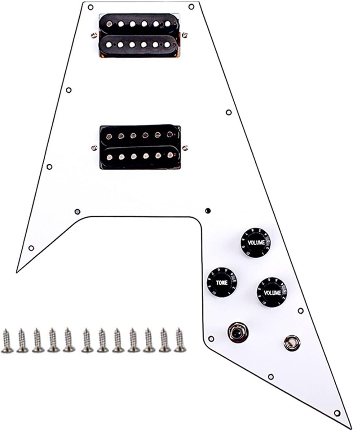 KESHUO 3 Ply White Guitar Loaded Prewired Pickguard for Flying V Guitar Loaded Pickguard Pre-Wired