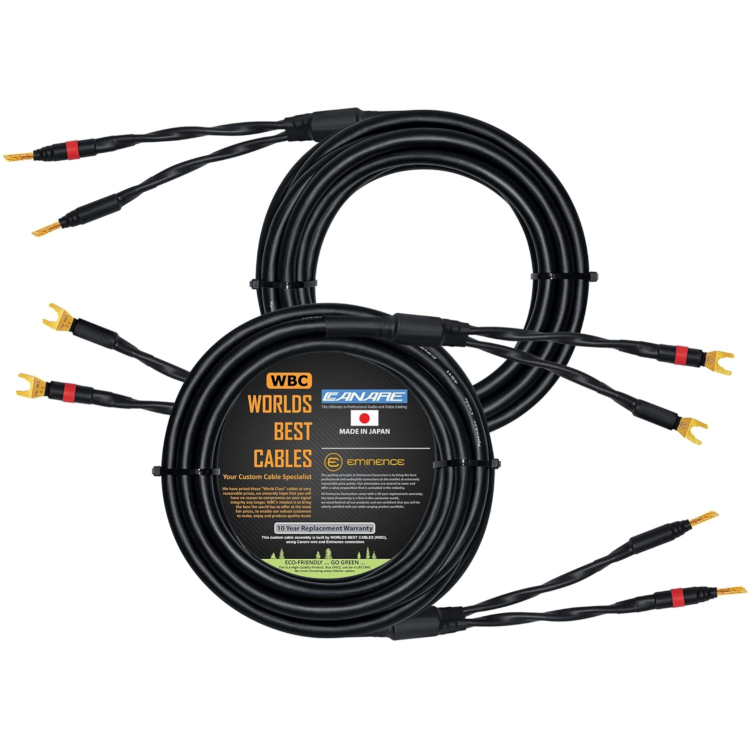 WORLDS BEST CABLES 25 Foot - Canare 4S11 – Audiophile Grade - HiFi Star-Quad Speaker Cable Pair with Eminence Gold Banana & Spade Connectors