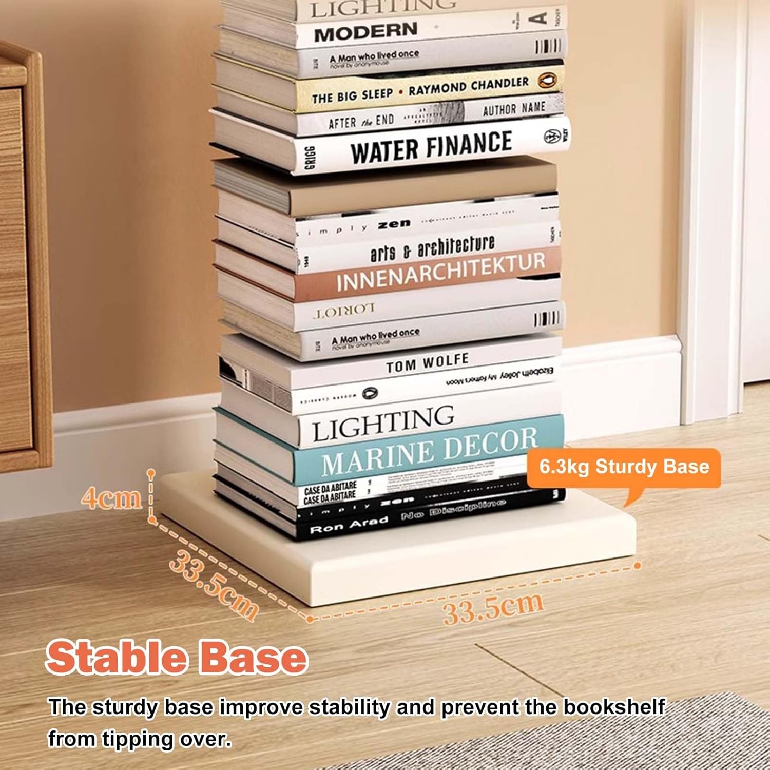 Invisible Floating Bookshelf, Metal Vertical Spine Book Tower for Bedroom/Living Room/Office, Open Storage Organizer Shelves Freestanding(White,6-Tier 107cm (42 1/8