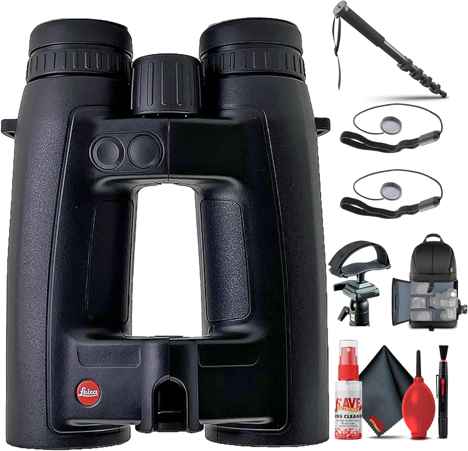 Leica 8x42 Geovid 3200.COM Rangefinder Binocular (40806) + Tripod Adapter + Backpack + Monopod + Cleaning Kit + 2 x Cap Keeper