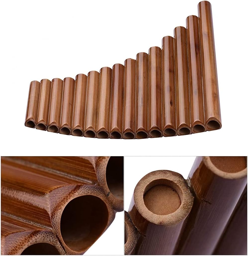 Pan Flute 15 Pipe Pan Flaute G Key Pan Pipes Bamboo Row Pipe Chinese Traditional Wind Instrument with Tote Bag