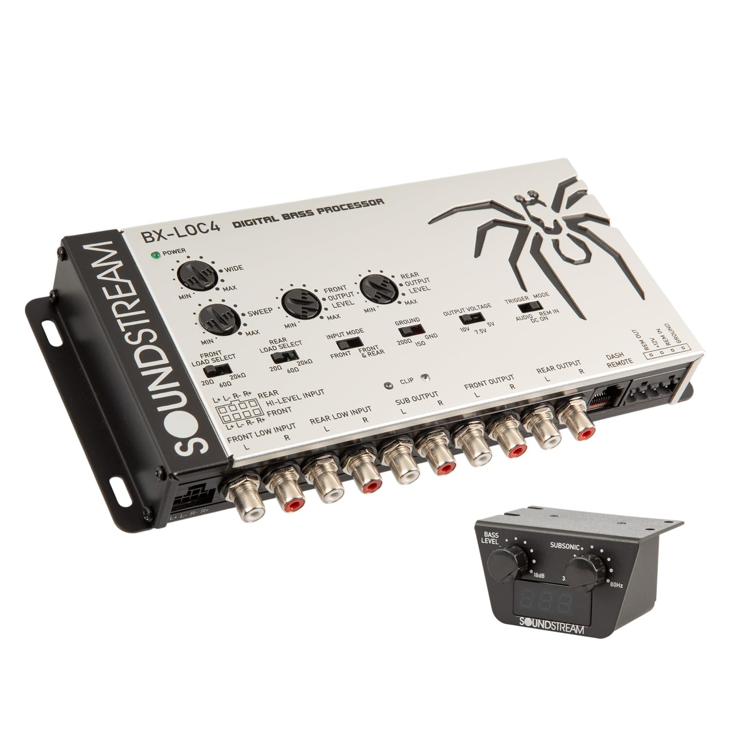 Soundstream Premium Bass Processor with Line Driver/Line Converter for Car Audio – High Voltage Output, Noise-Free Signal Boost, OEM Car Stereo to RCA Line Level Conversion (BX-LOC4)